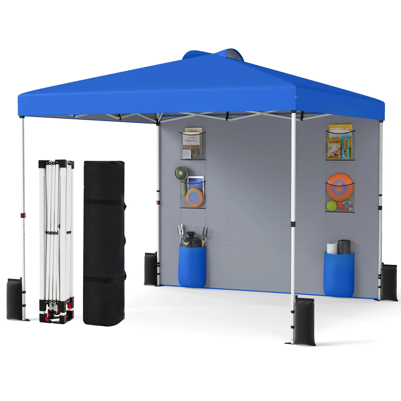 10x10 FT Pop Up Canopy Tent With Sidewalls, Blue