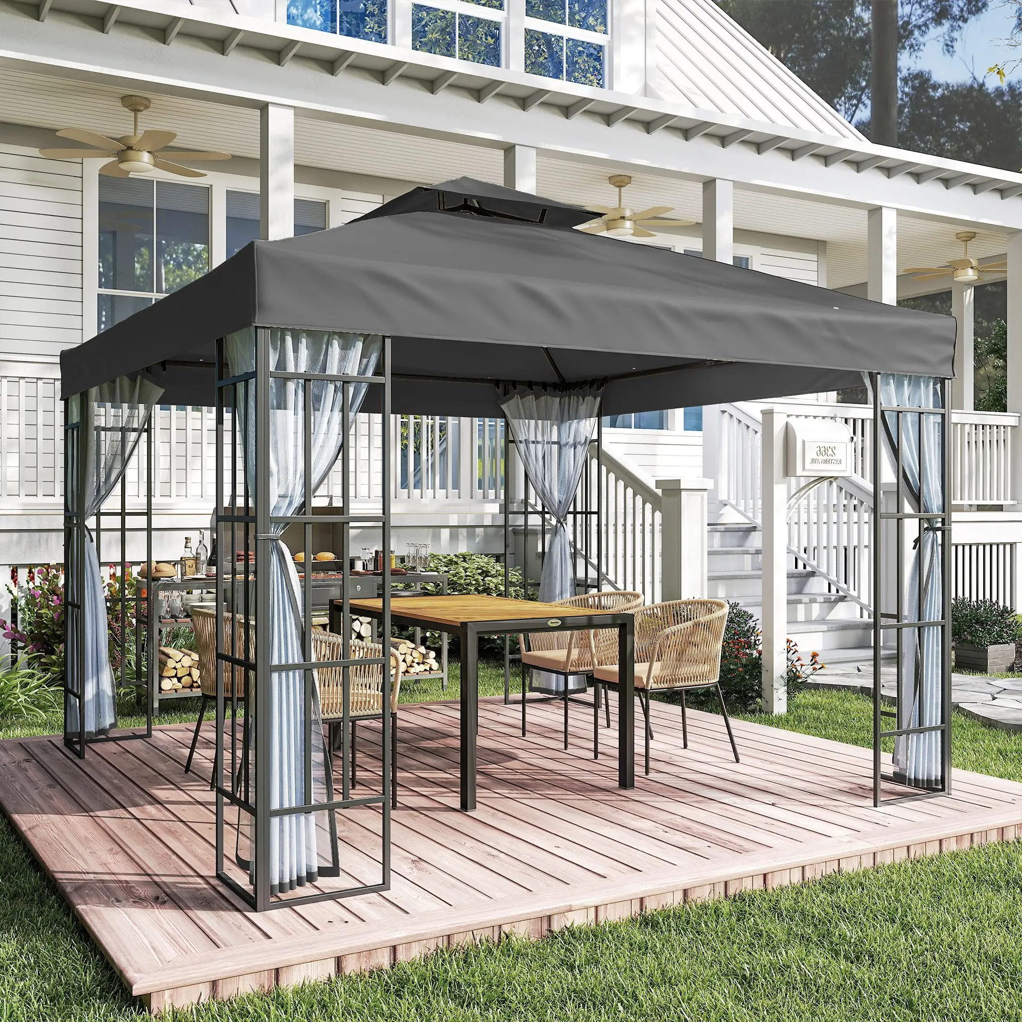 10'x10' Garden Gazebo, Portable Patio Canopy, Dark Grey - Image 10