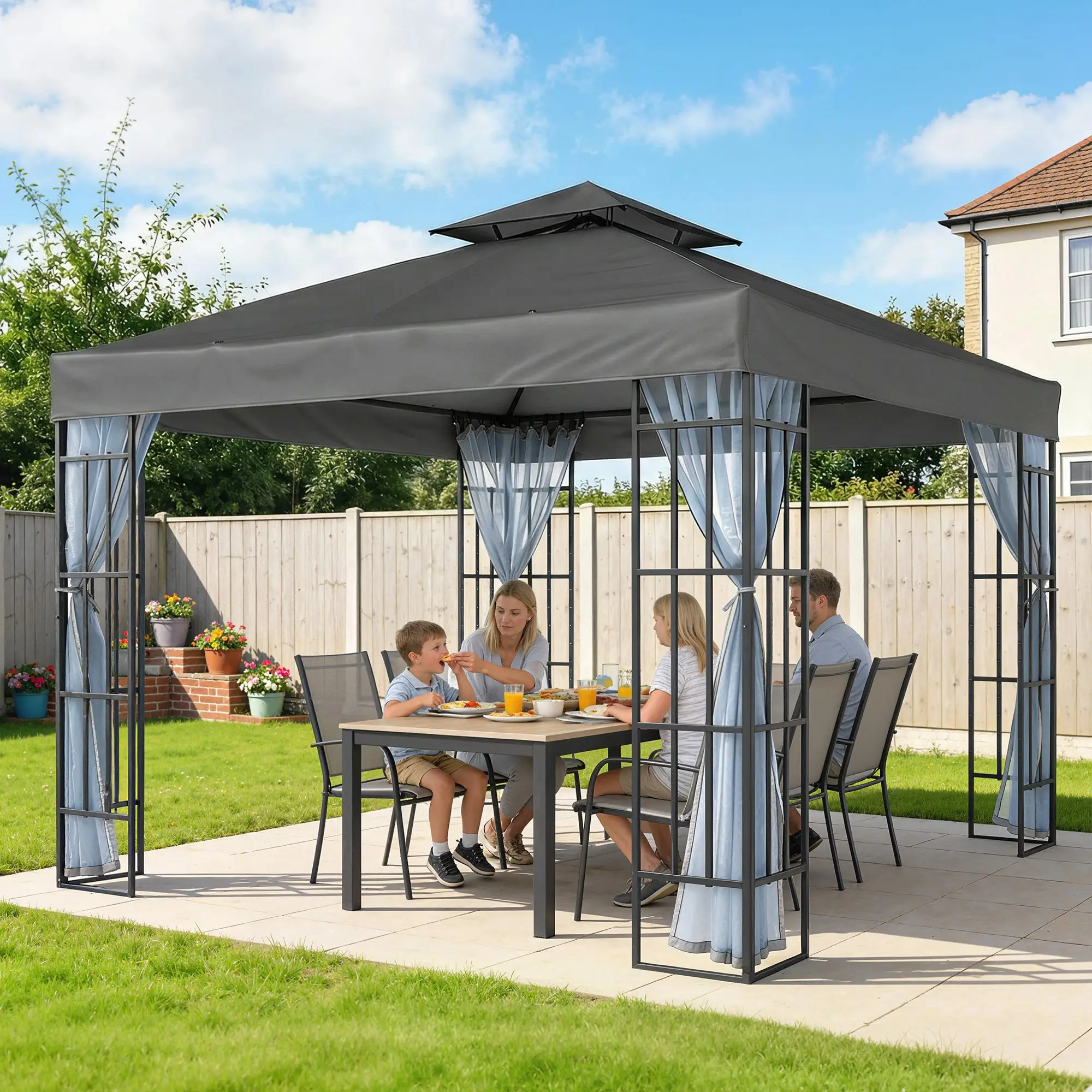 10'x10' Garden Gazebo, Portable Patio Canopy, Dark Grey - Image 2