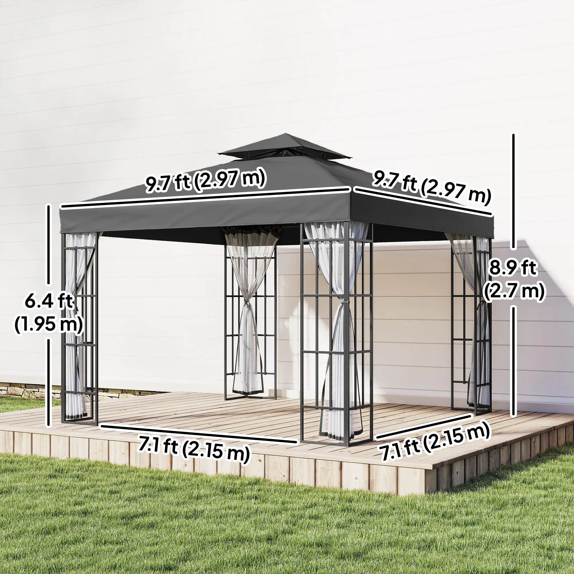 10'x10' Garden Gazebo, Portable Patio Canopy, Dark Grey - Image 3