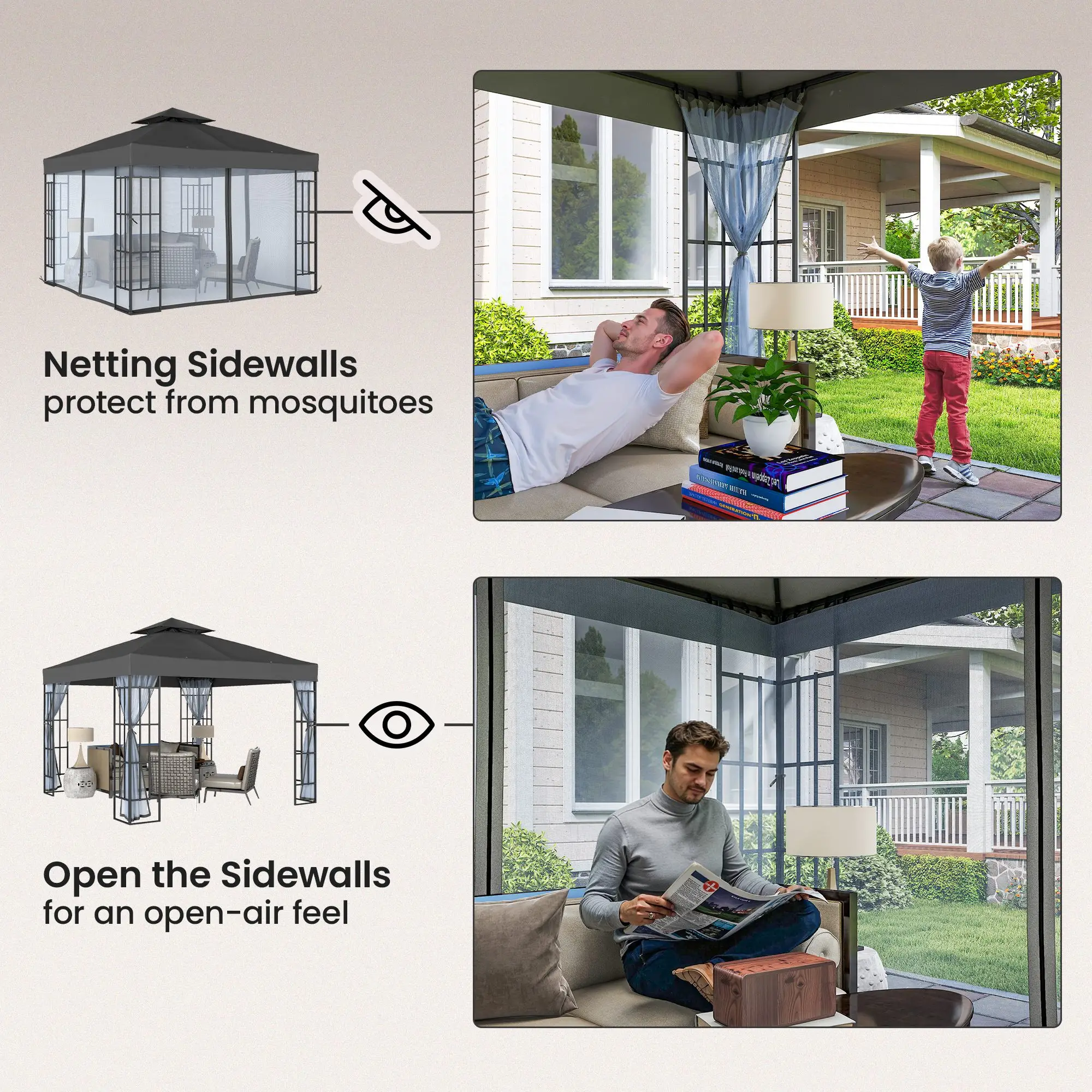 10'x10' Garden Gazebo, Portable Patio Canopy, Dark Grey - Image 6