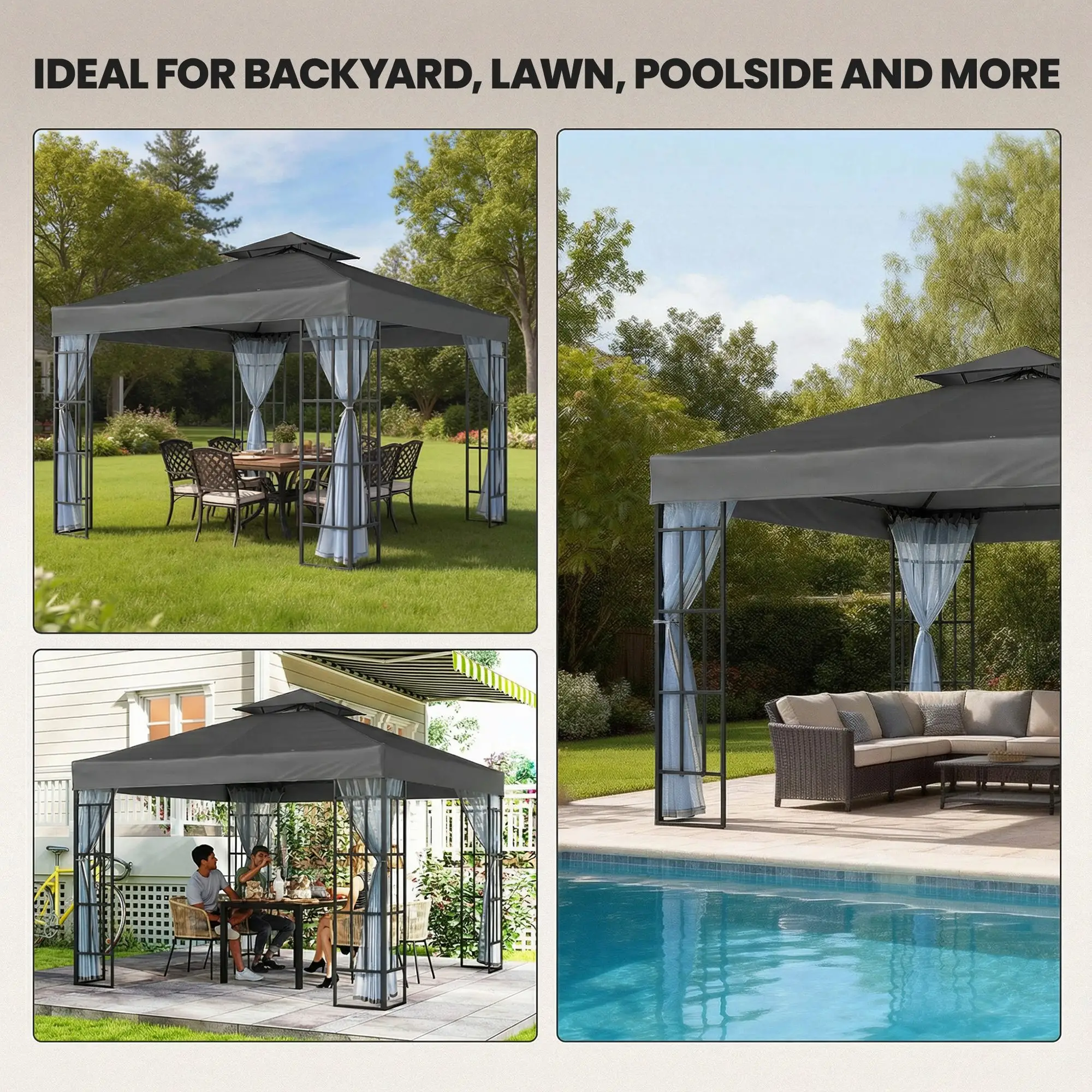 10'x10' Garden Gazebo, Portable Patio Canopy, Dark Grey - Image 7