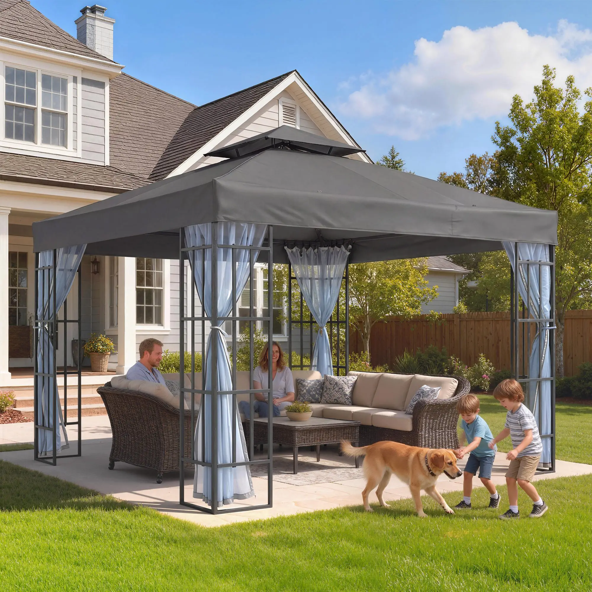 10'x10' Garden Gazebo, Portable Patio Canopy, Dark Grey - Image 8