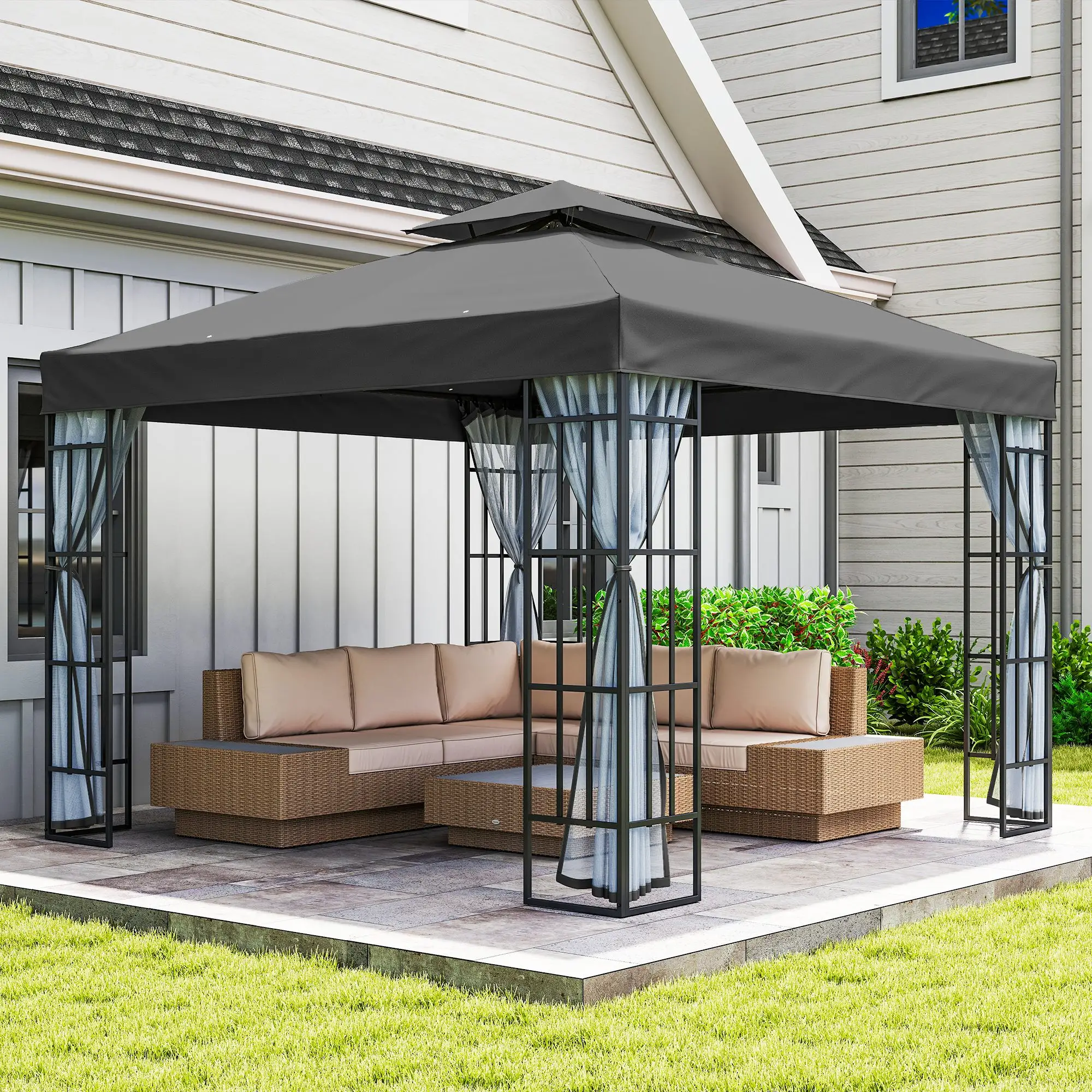10'x10' Garden Gazebo, Portable Patio Canopy, Dark Grey - Image 9