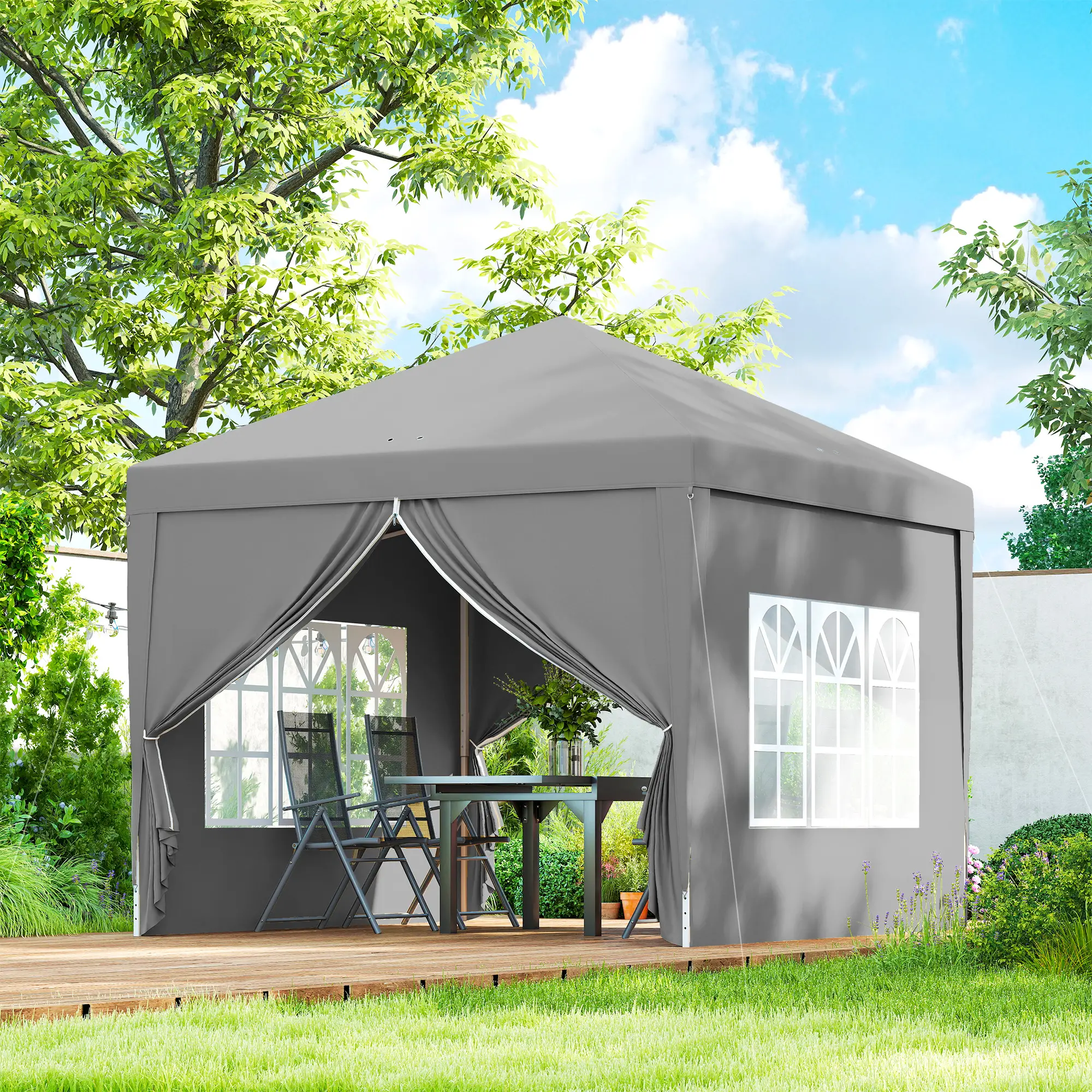 10'x10' Light Grey Outdoor Pop Up Party Tent Wedding Gazebo Canopy, Light Grey - Image 8