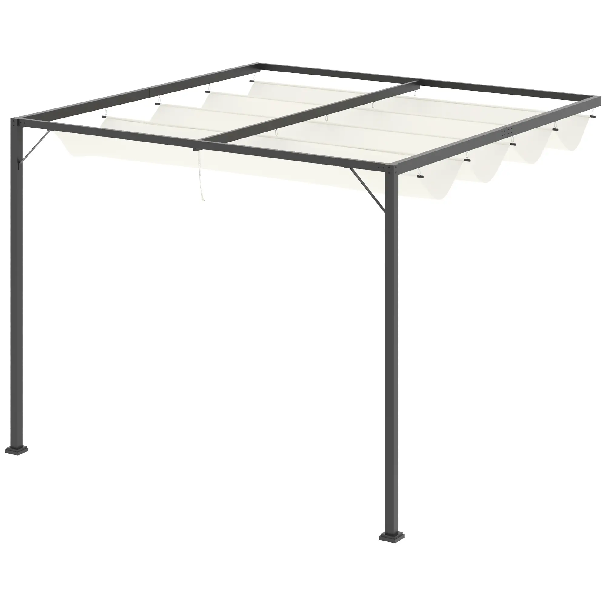 10'x10' Outdoor Pergola Gazebo, Retractable Canopy, Metal Frame, Cream White - Image 11