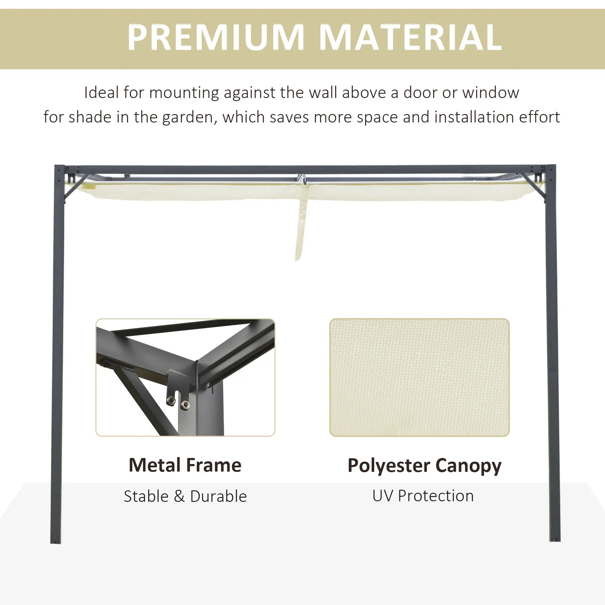10'x10' Outdoor Pergola Gazebo, Retractable Canopy, Metal Frame, Cream White - Image 6