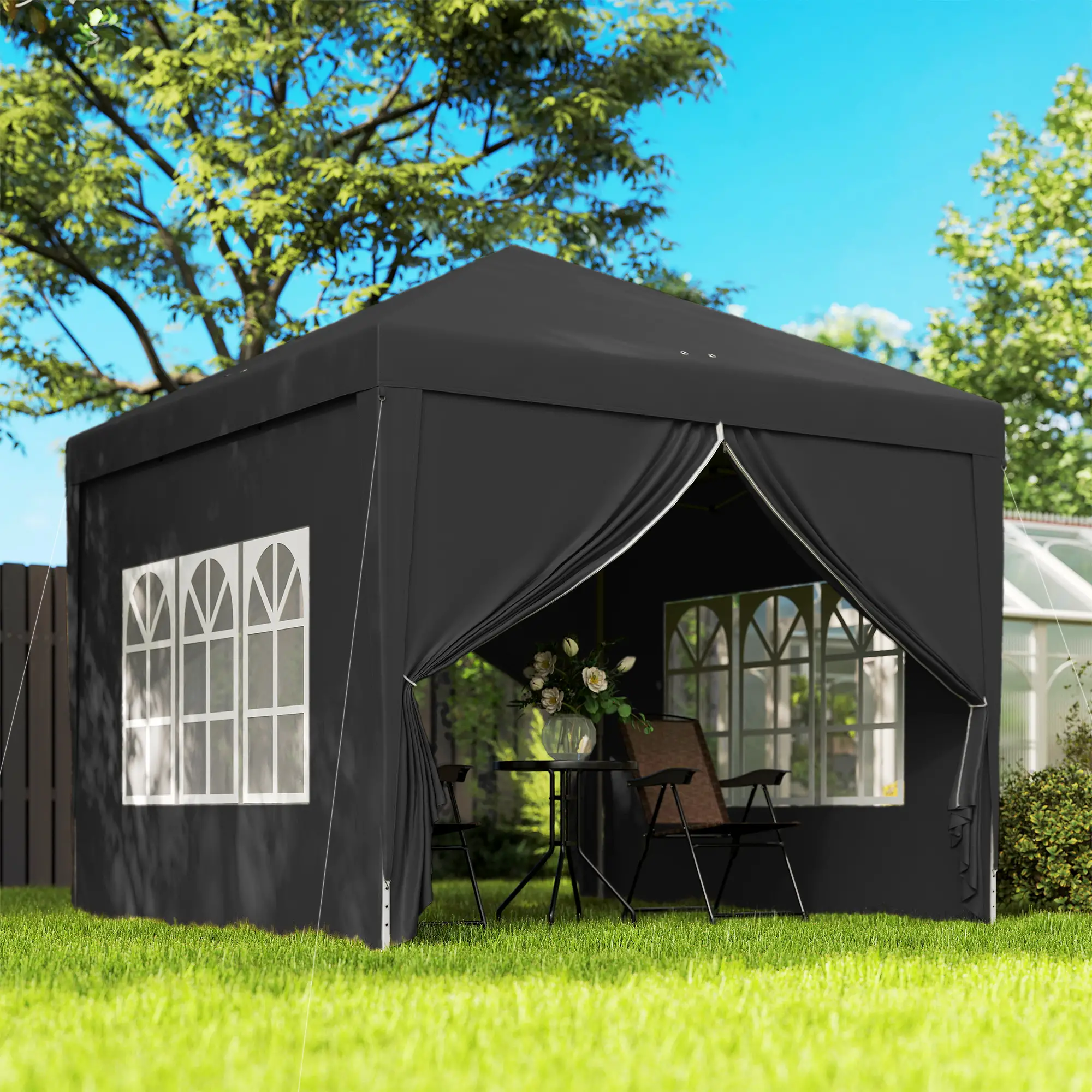 10'x10' Outdoor Pop Up Party Tent Wedding Gazebo Canopy, Black - Image 2