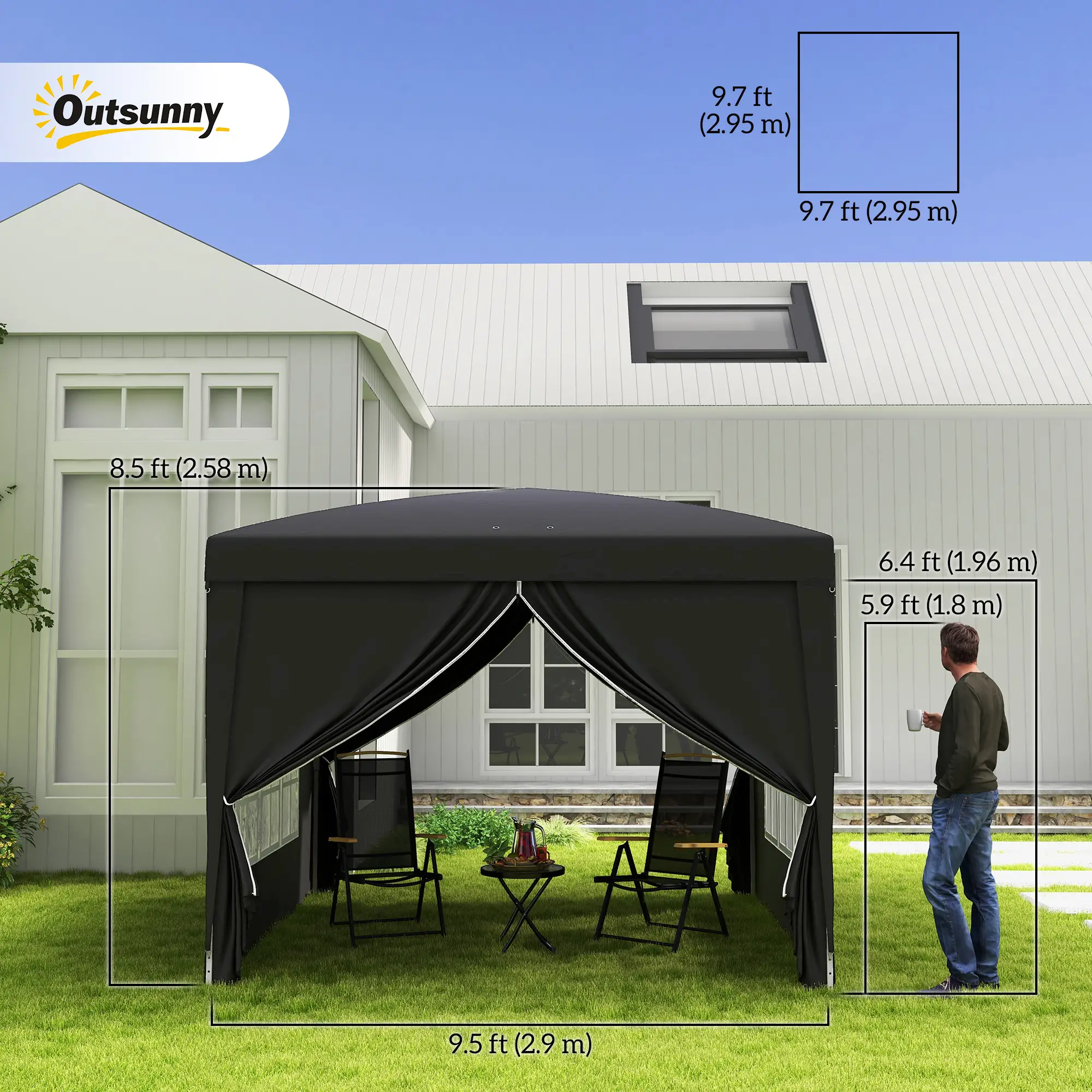 10'x10' Outdoor Pop Up Party Tent Wedding Gazebo Canopy, Black - Image 3