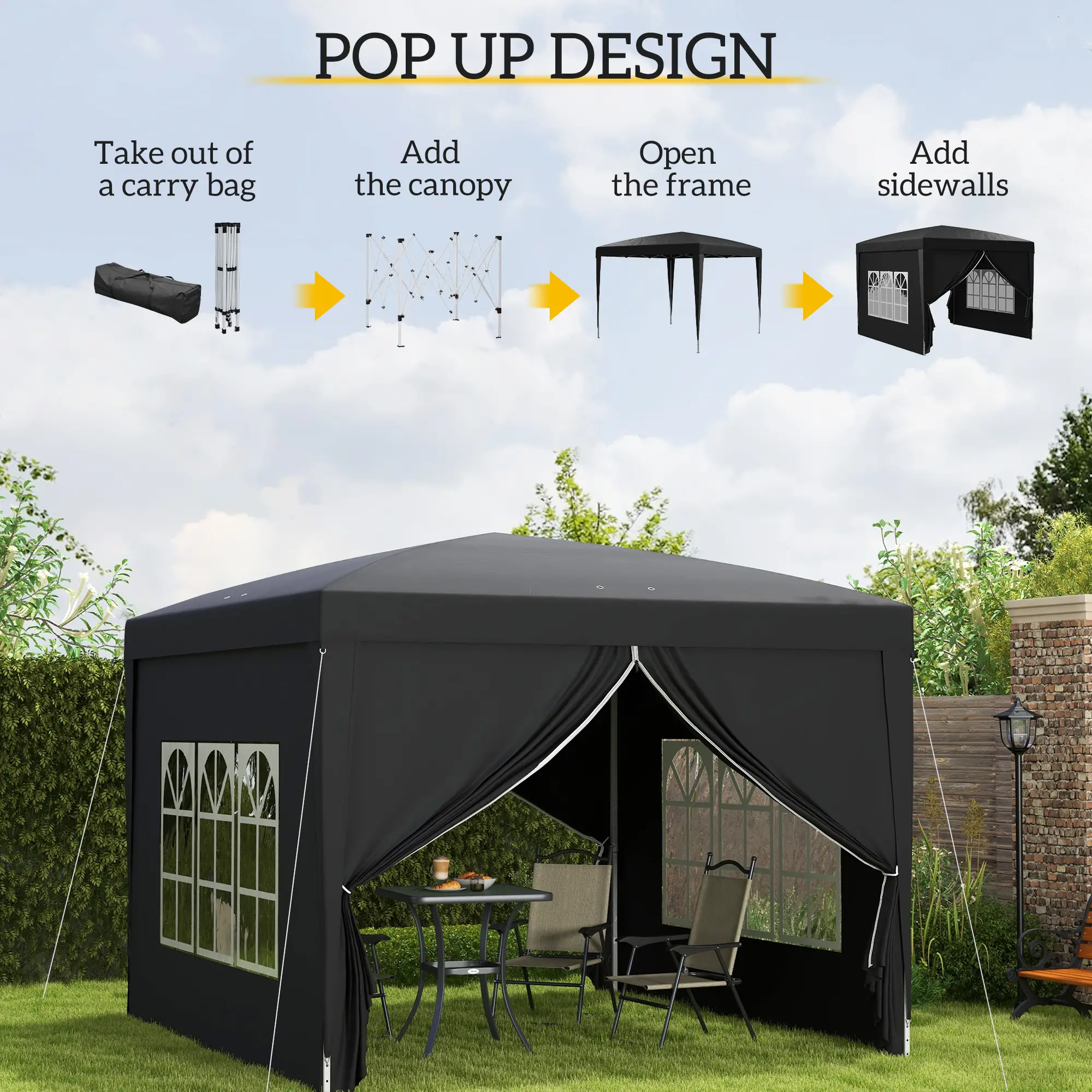 10'x10' Outdoor Pop Up Party Tent Wedding Gazebo Canopy, Black - Image 4