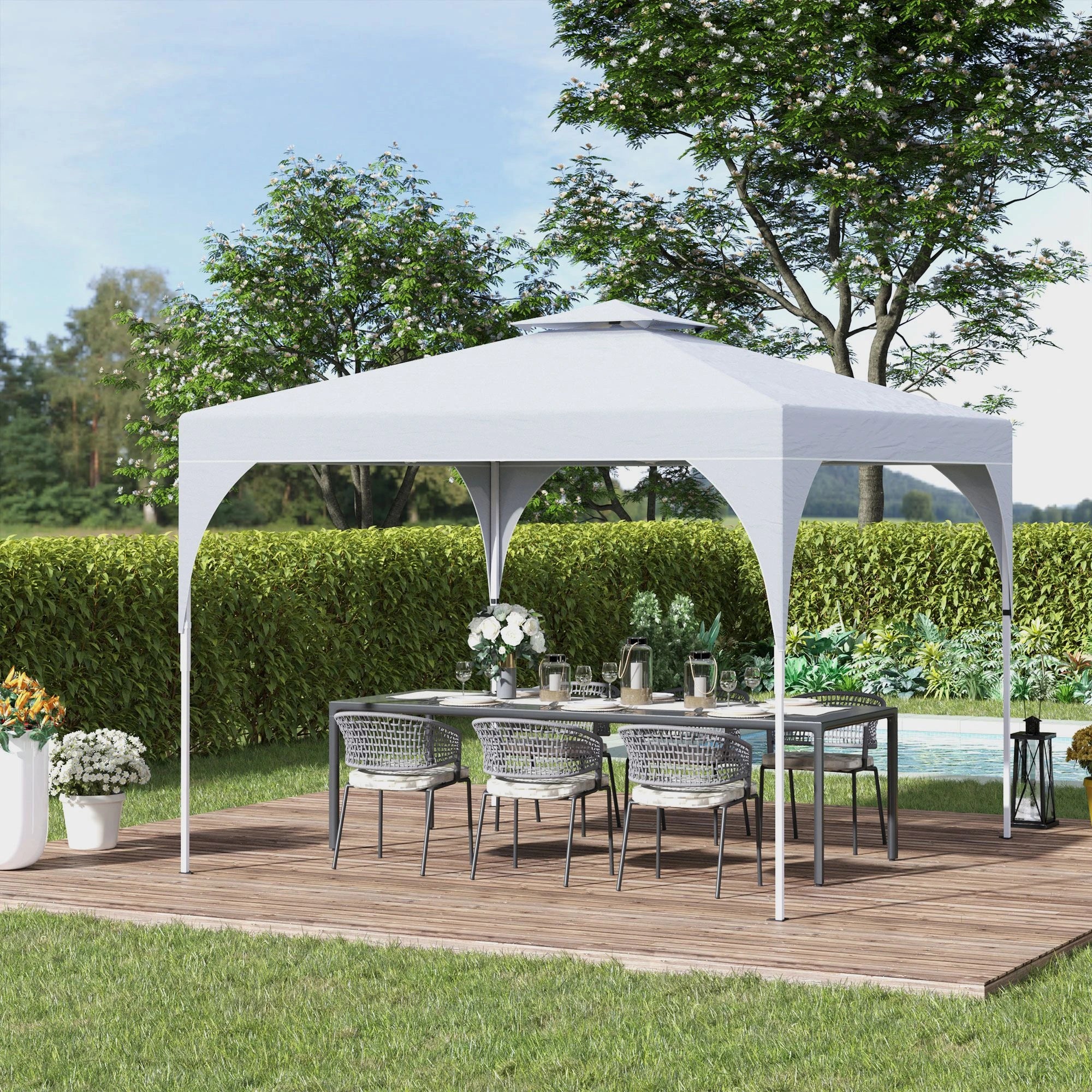 10'x10' Pop Up Canopy, Easy Set Up Party Tent, 2 Tier Vented Roof, Carrying Bag, White - Image 2