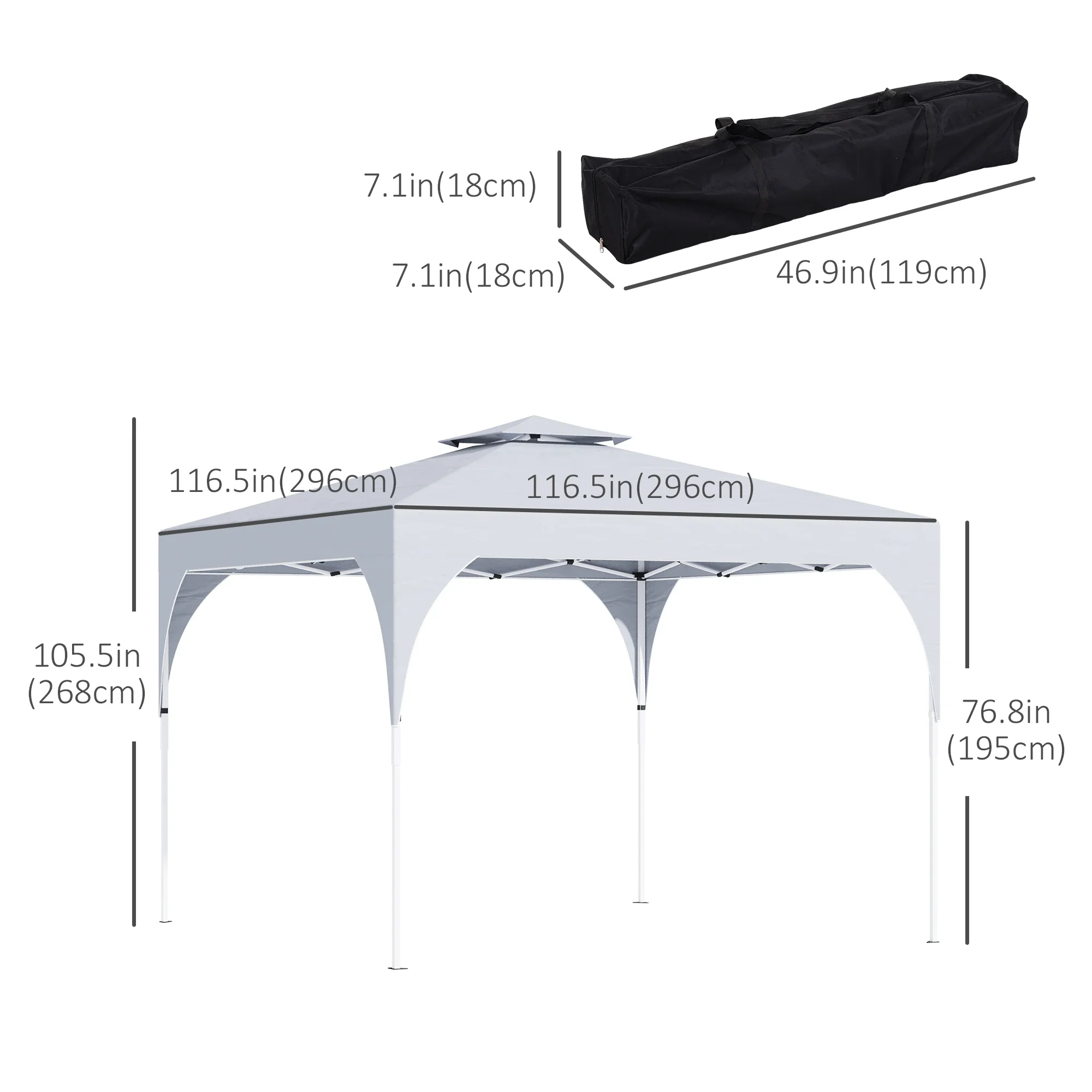 10'x10' Pop Up Canopy, Easy Set Up Party Tent, 2 Tier Vented Roof, Carrying Bag, White - Image 3