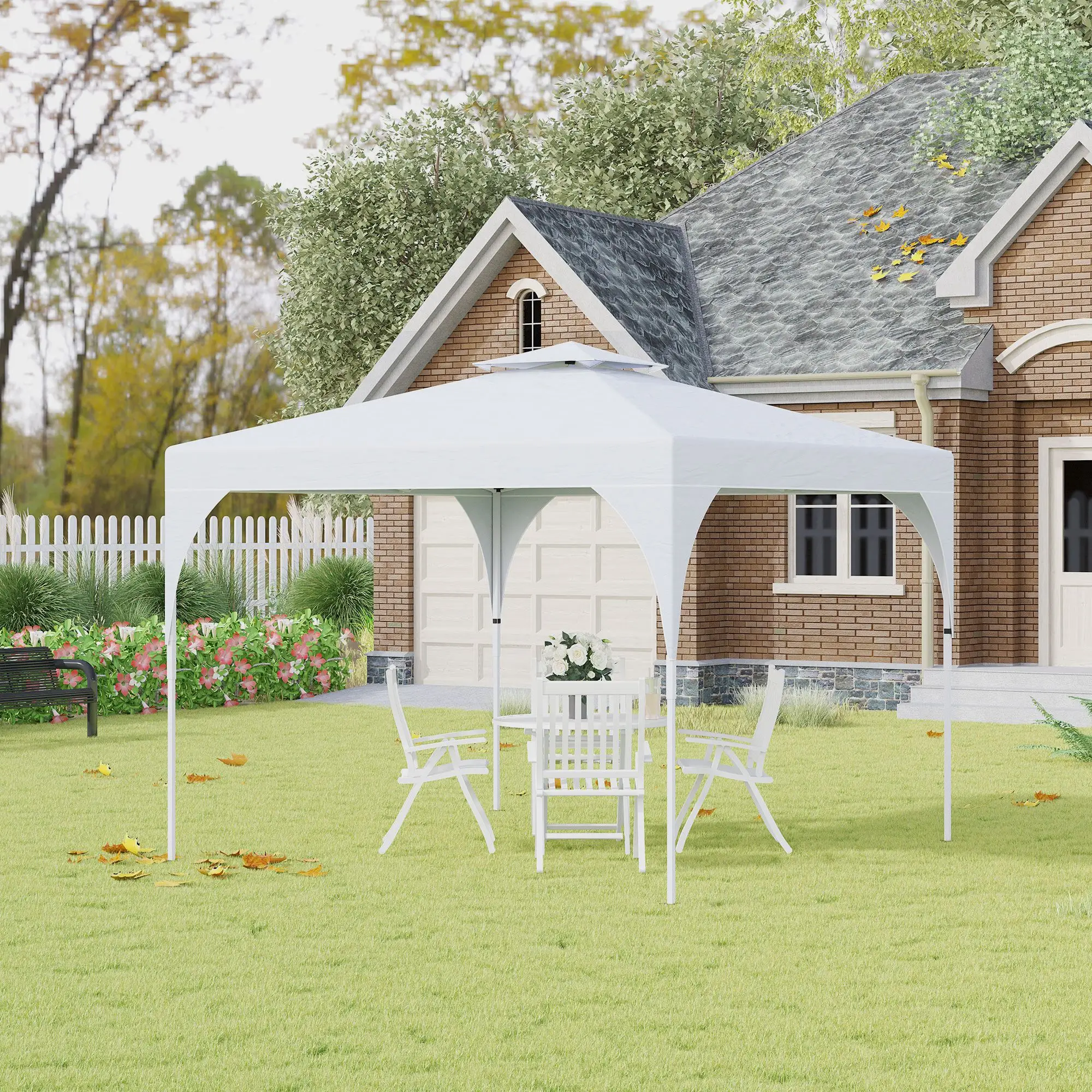 10'x10' Pop Up Canopy, Easy Set Up Party Tent, 2 Tier Vented Roof, Carrying Bag, White - Image 8