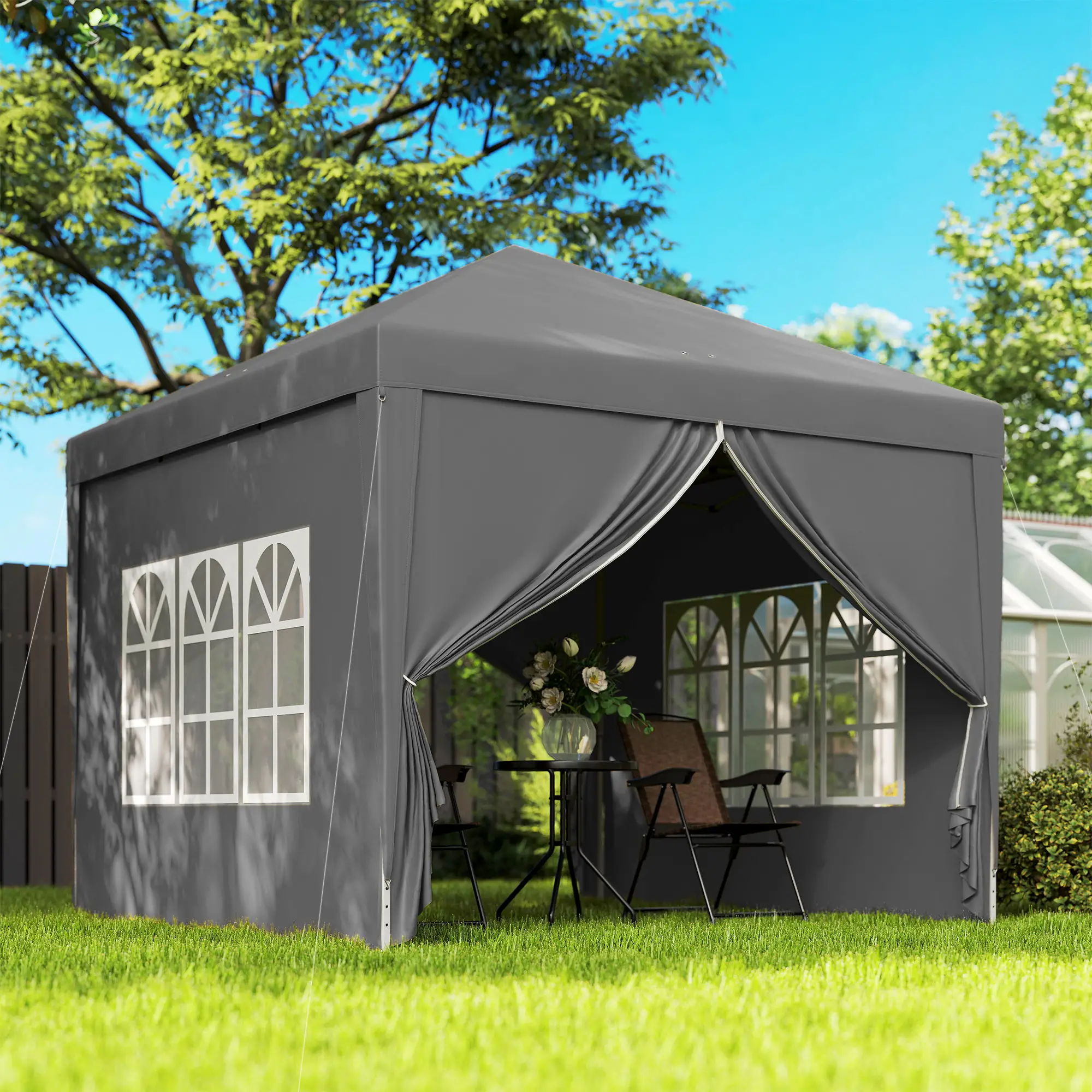 10'x10' Pop Up Party Tent, Wedding Gazebo Canopy, Grey - Image 2