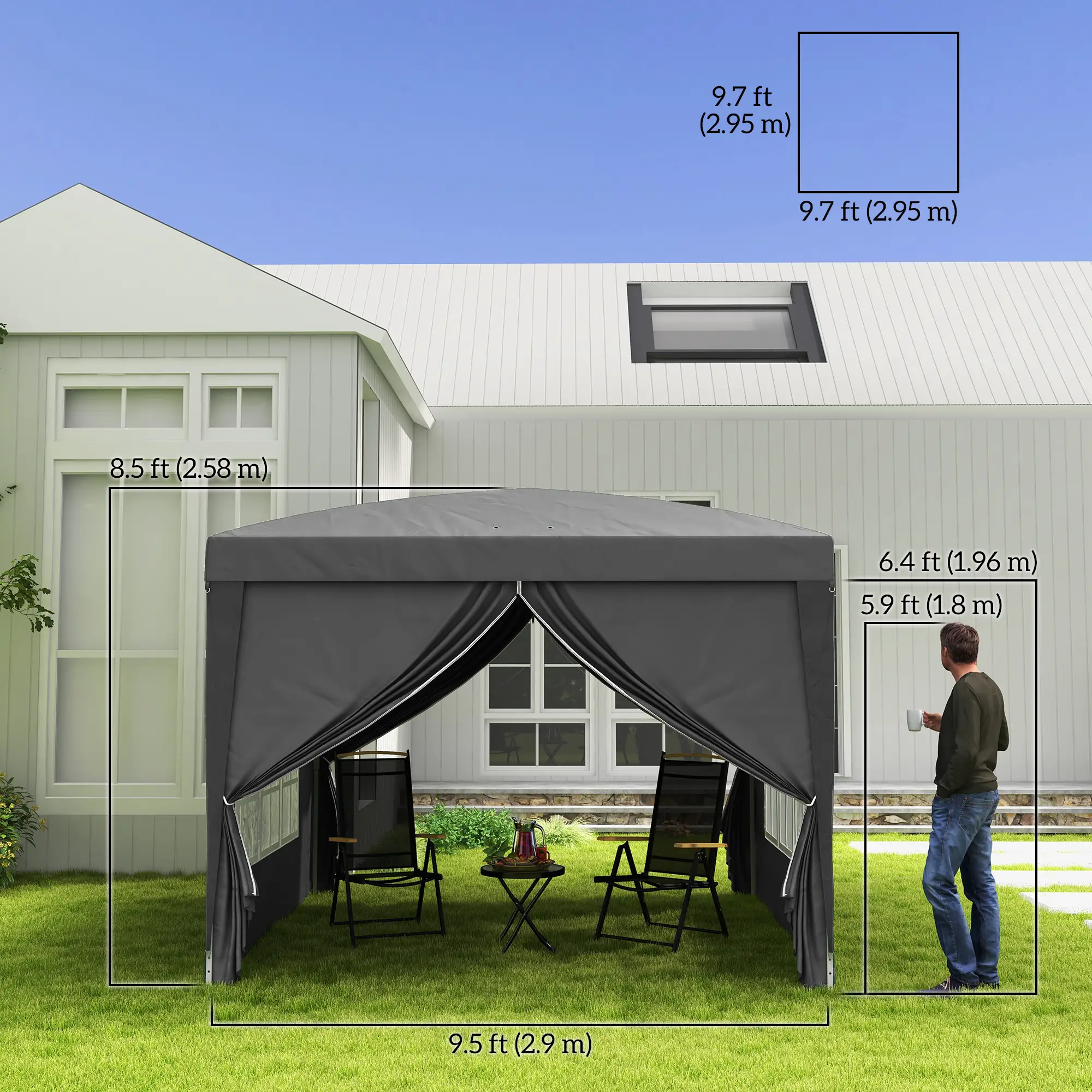 10'x10' Pop Up Party Tent, Wedding Gazebo Canopy, Grey - Image 3