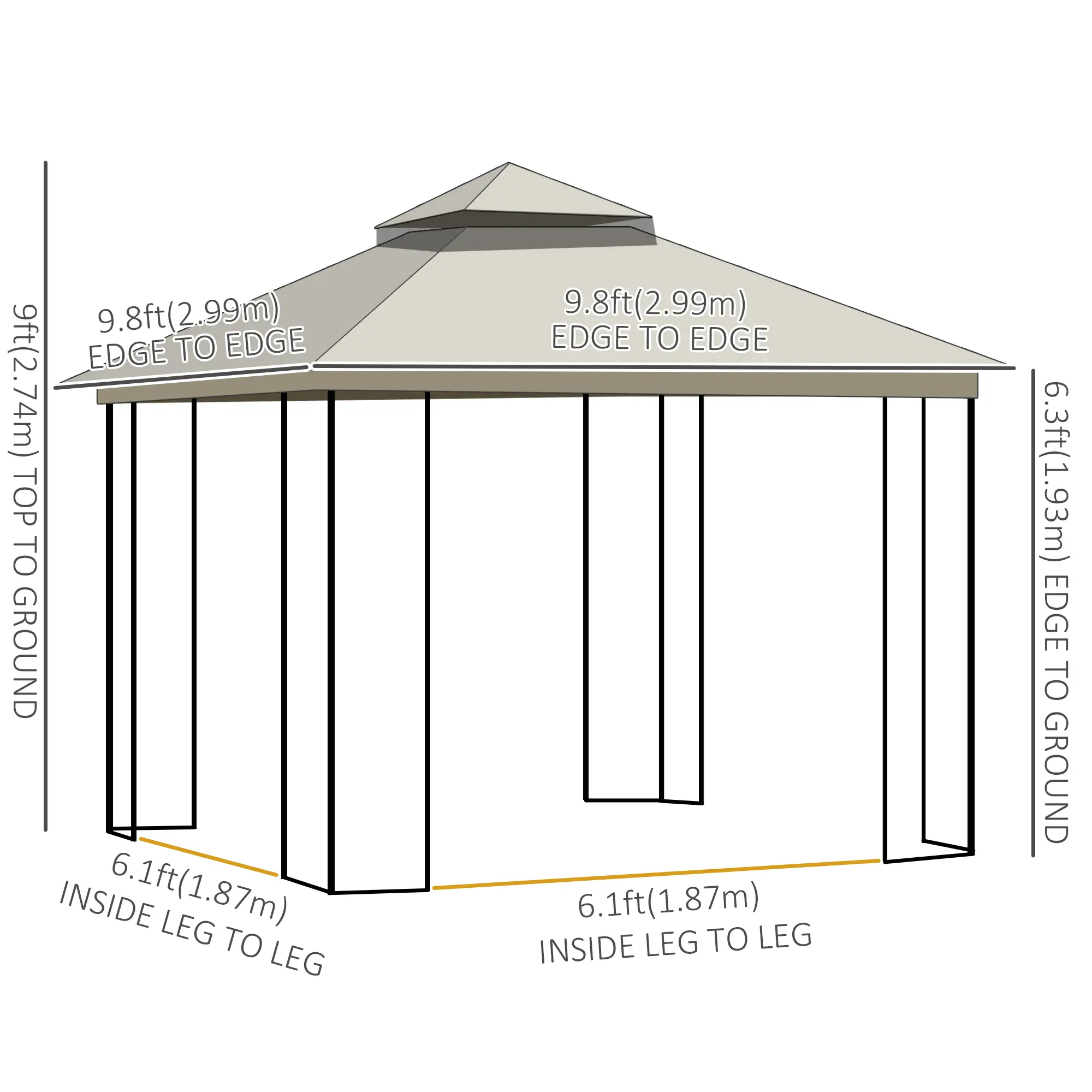 10'x10' Soft-Top Gazebo, Double Tier Roof, Mesh Curtains, Beige - Image 3