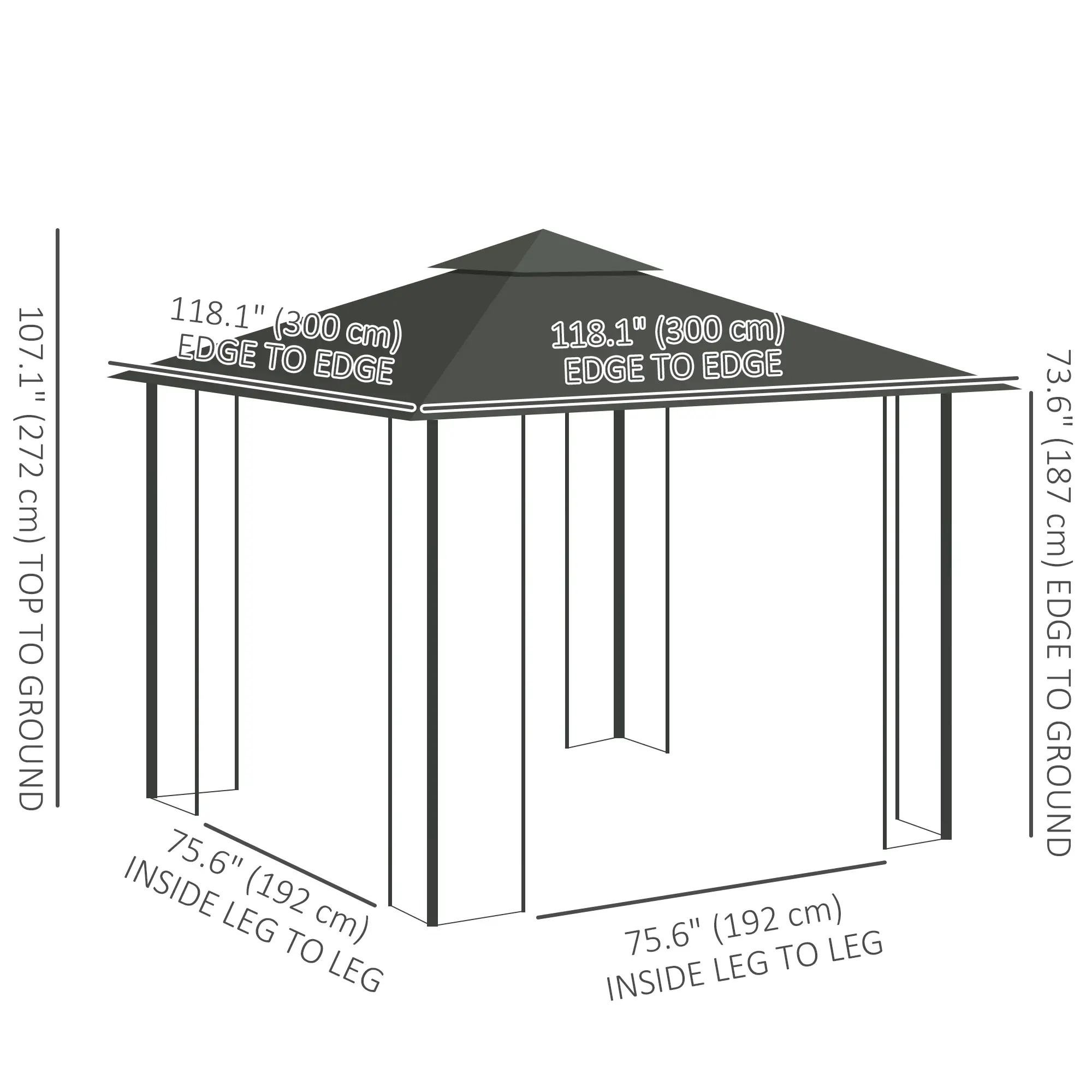 10'x10' Steel Patio Gazebo, Soft-Top, Polyester Roof, Grey - Image 3