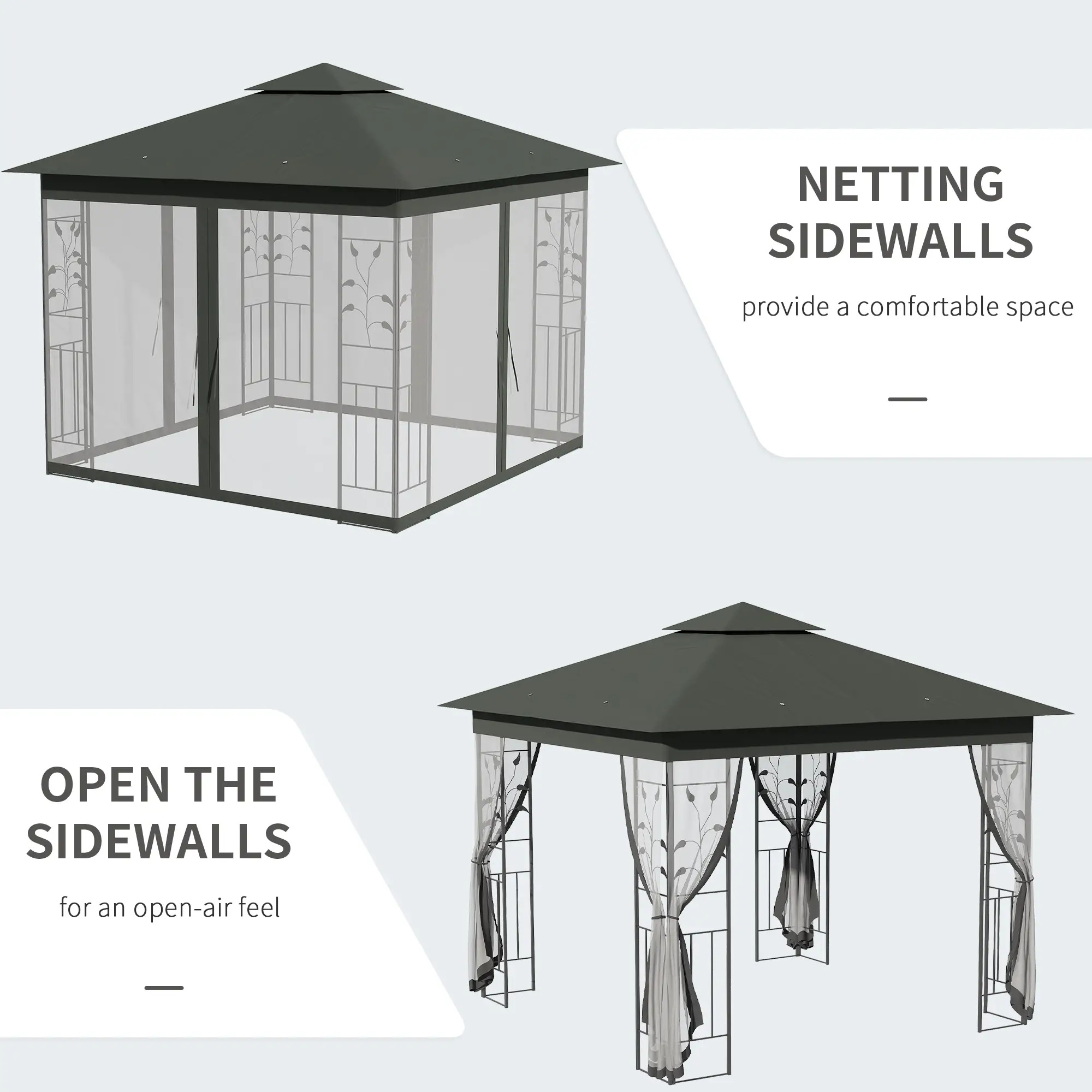 10'x10' Steel Patio Gazebo, Soft-Top, Polyester Roof, Grey - Image 6