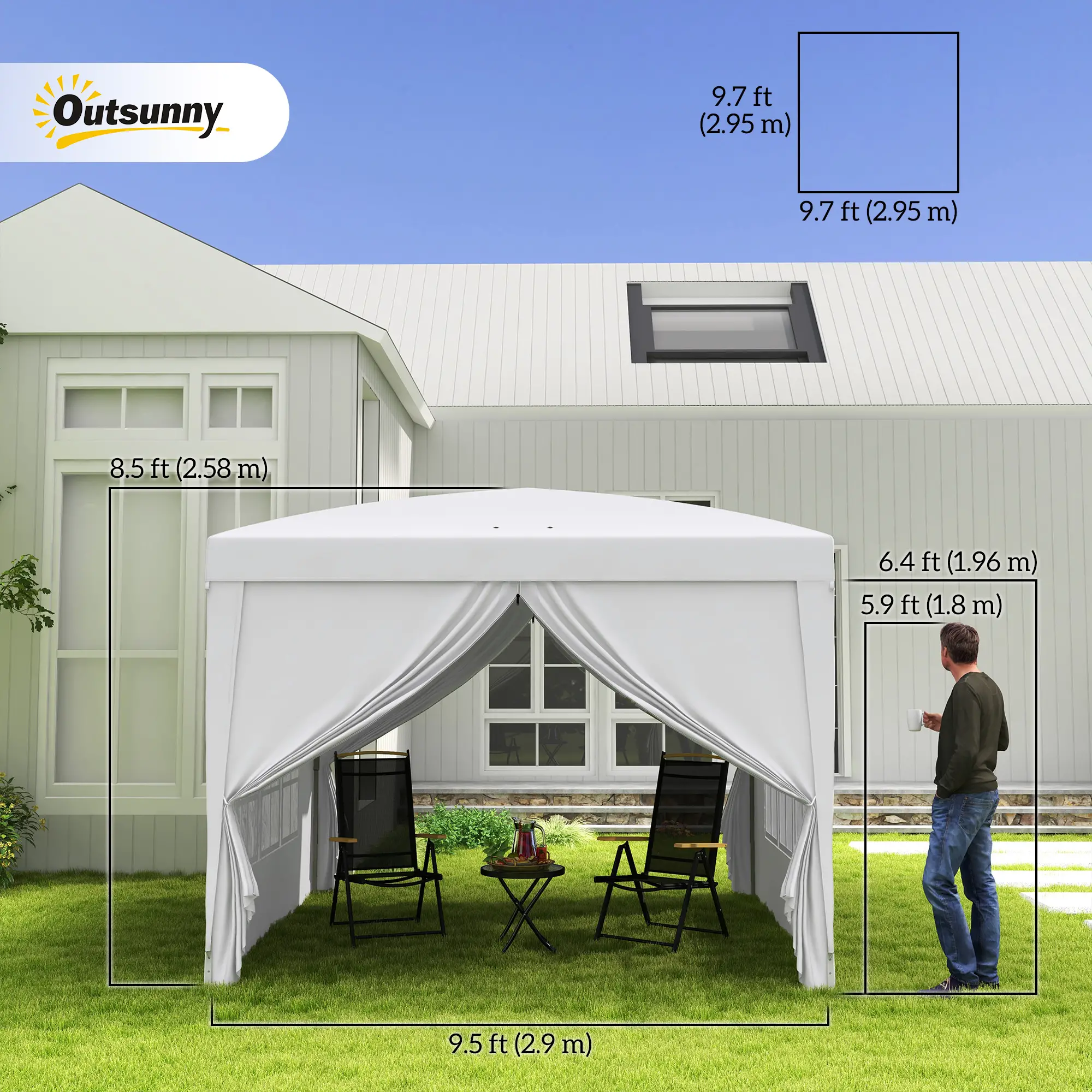 10'x10' White Outdoor Pop Up Party Tent Wedding Gazebo Canopy, White - Image 3
