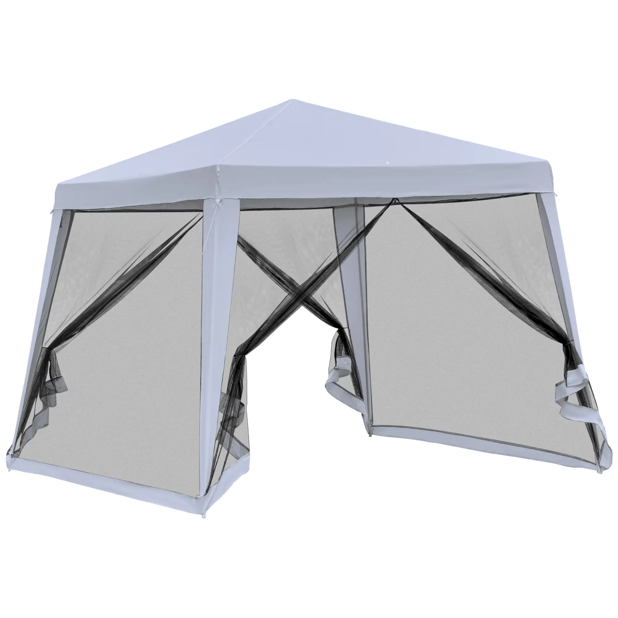 10x10ft Gazebo Tent with Netting, Patio Canopy, Outdoor Sun Shade, Grey - Image 11