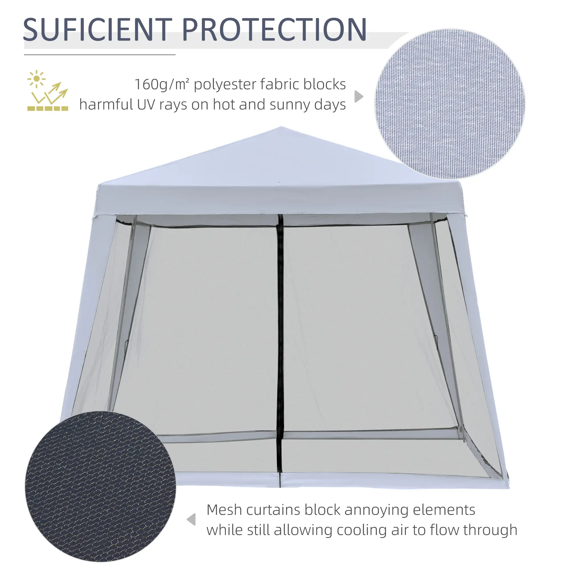 10x10ft Gazebo Tent with Netting, Patio Canopy, Outdoor Sun Shade, Grey - Image 4