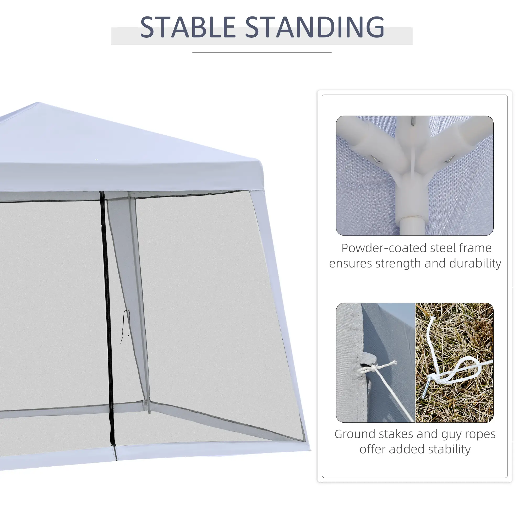 10x10ft Gazebo Tent with Netting, Patio Canopy, Outdoor Sun Shade, Grey - Image 5