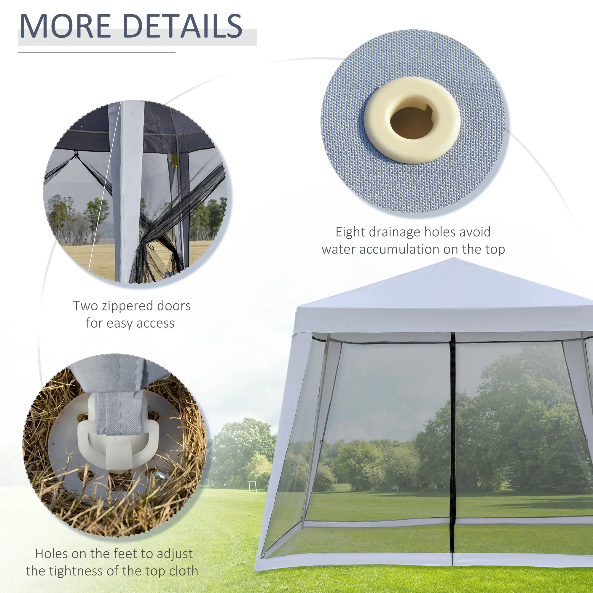 10x10ft Gazebo Tent with Netting, Patio Canopy, Outdoor Sun Shade, Grey - Image 6