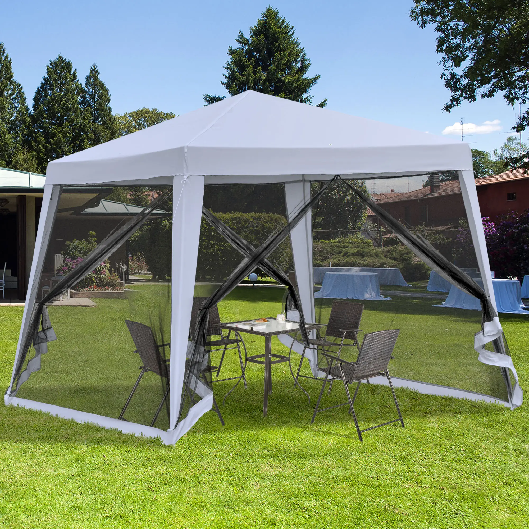 10x10ft Gazebo Tent with Netting, Patio Canopy, Outdoor Sun Shade, Grey - Image 8