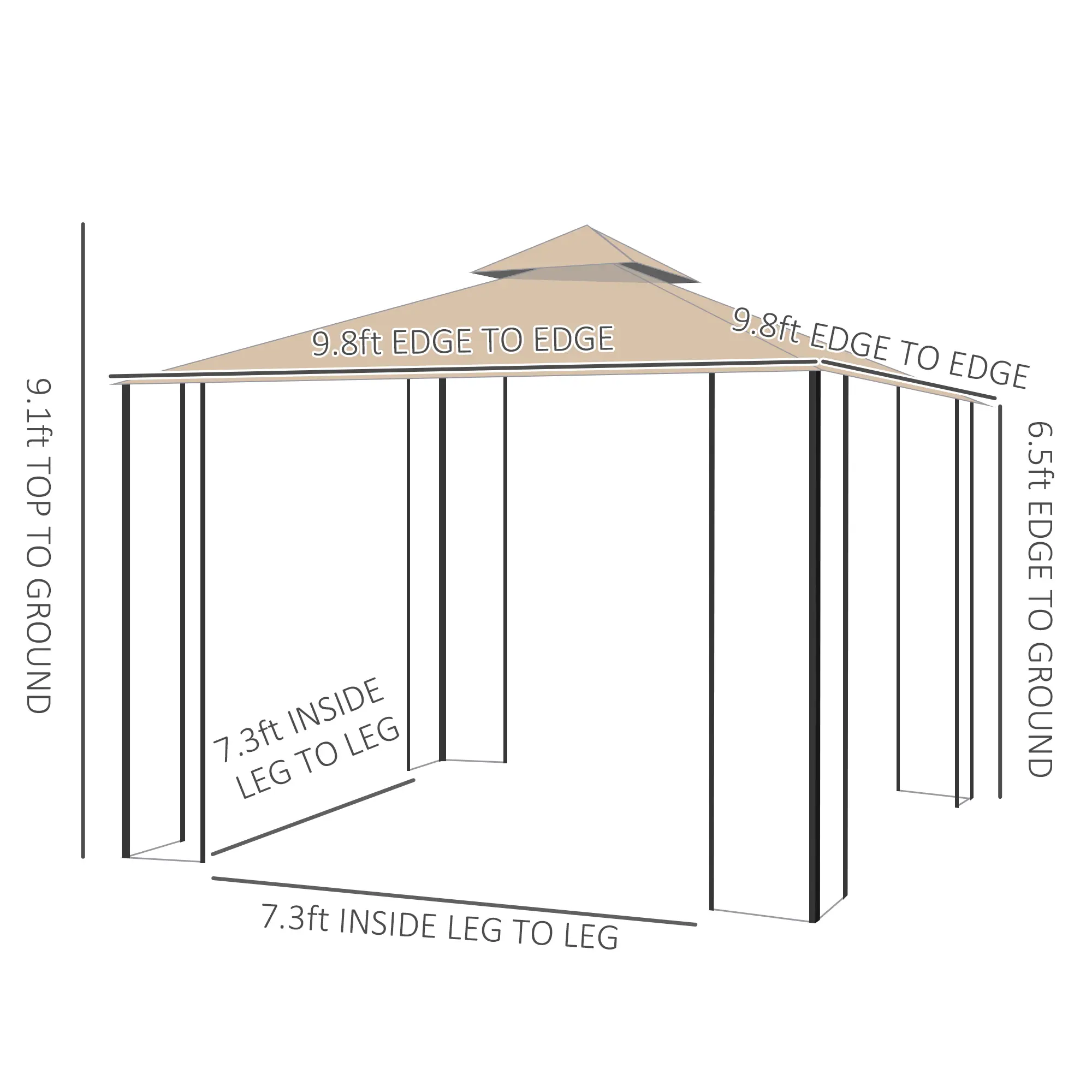 10x10ft Outdoor Gazebo, Double Top Pavilion, Steel Frame, Mosquito Netting - Image 3