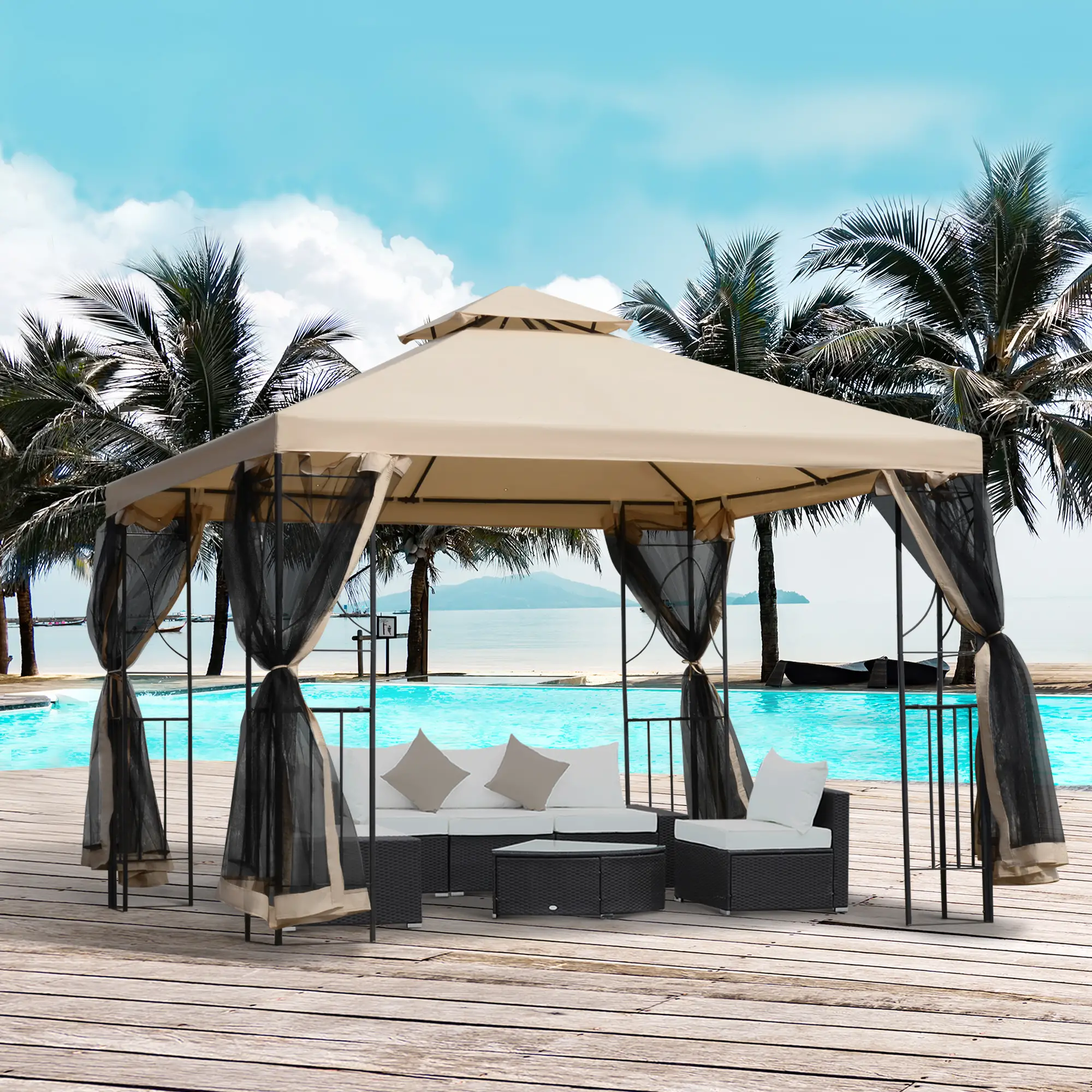 10x10ft Outdoor Gazebo, Double Top Pavilion, Steel Frame, Mosquito Netting - Image 8