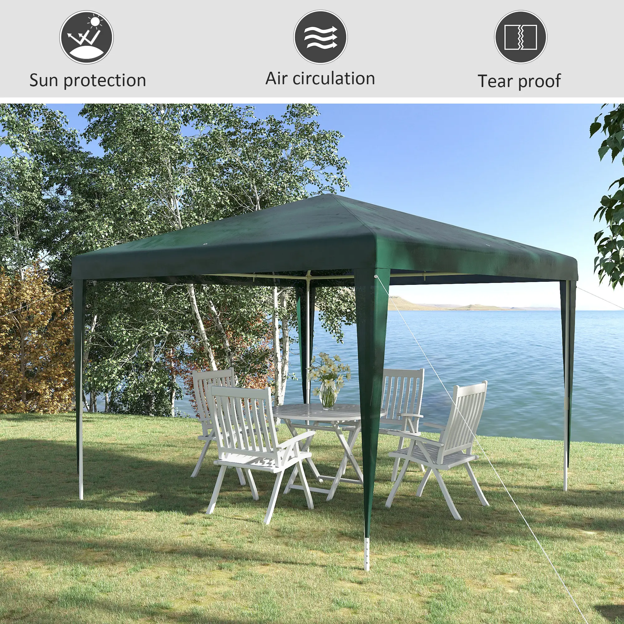 10x10ft Party Tent Portable Gazebo, Folding Garden Canopy Event Shelter Outdoor Sunshade Green - Image 5