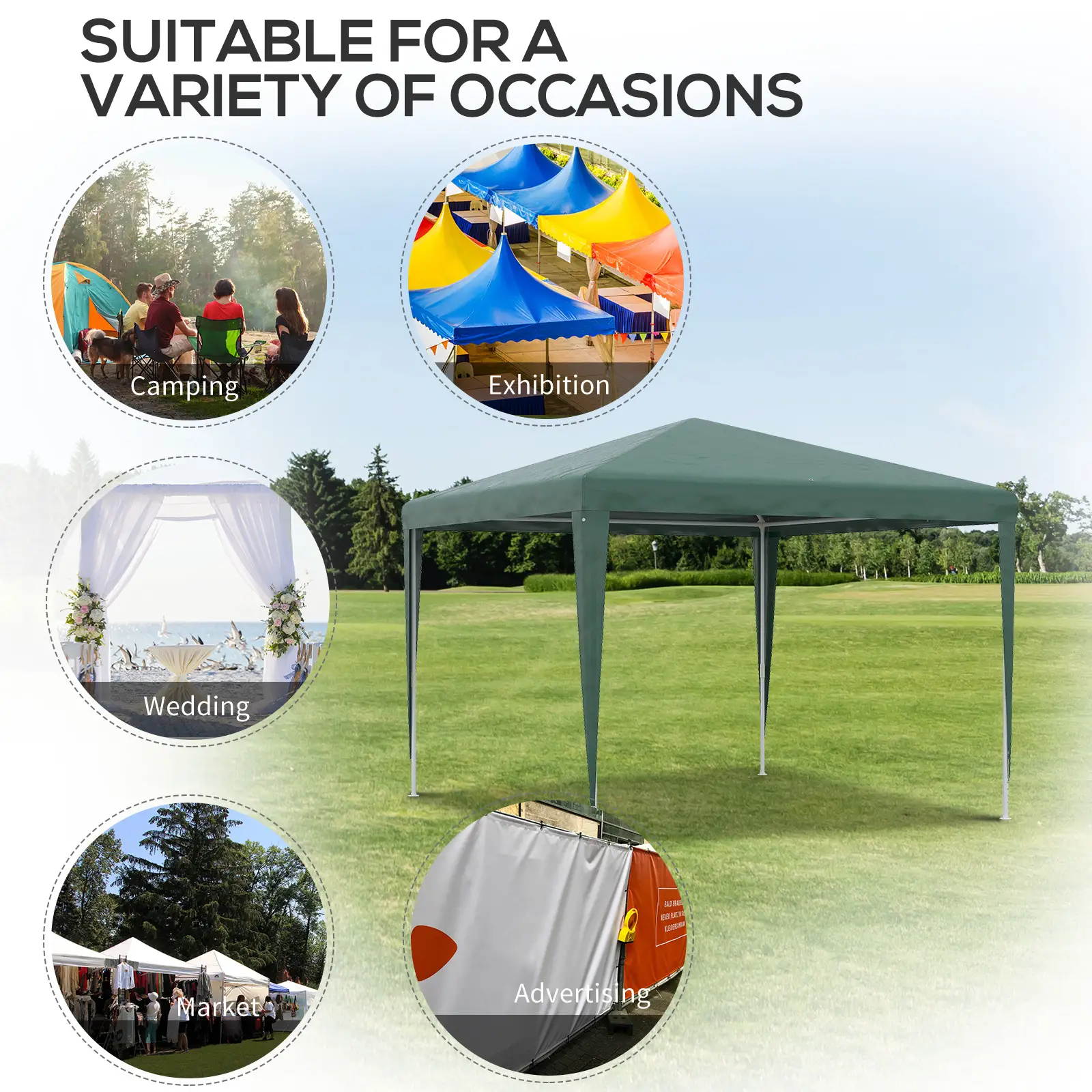 10x10ft Party Tent Portable Gazebo, Folding Garden Canopy Event Shelter Outdoor Sunshade Green - Image 6