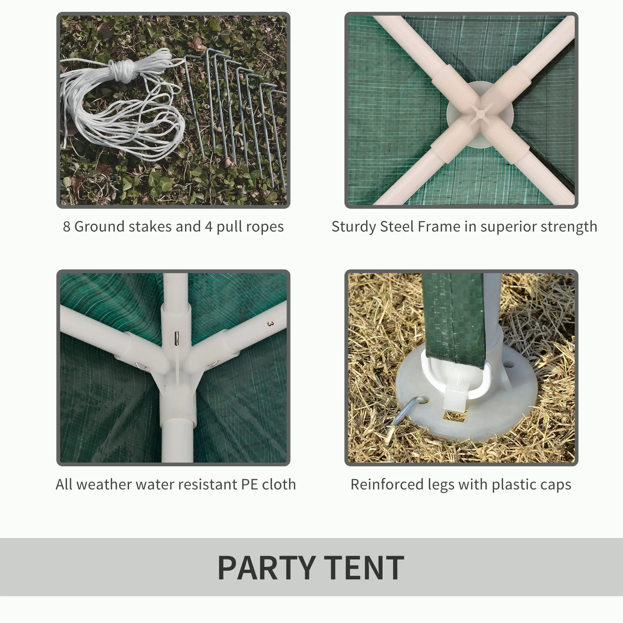10x10ft Party Tent Portable Gazebo, Folding Garden Canopy Event Shelter Outdoor Sunshade Green - Image 7