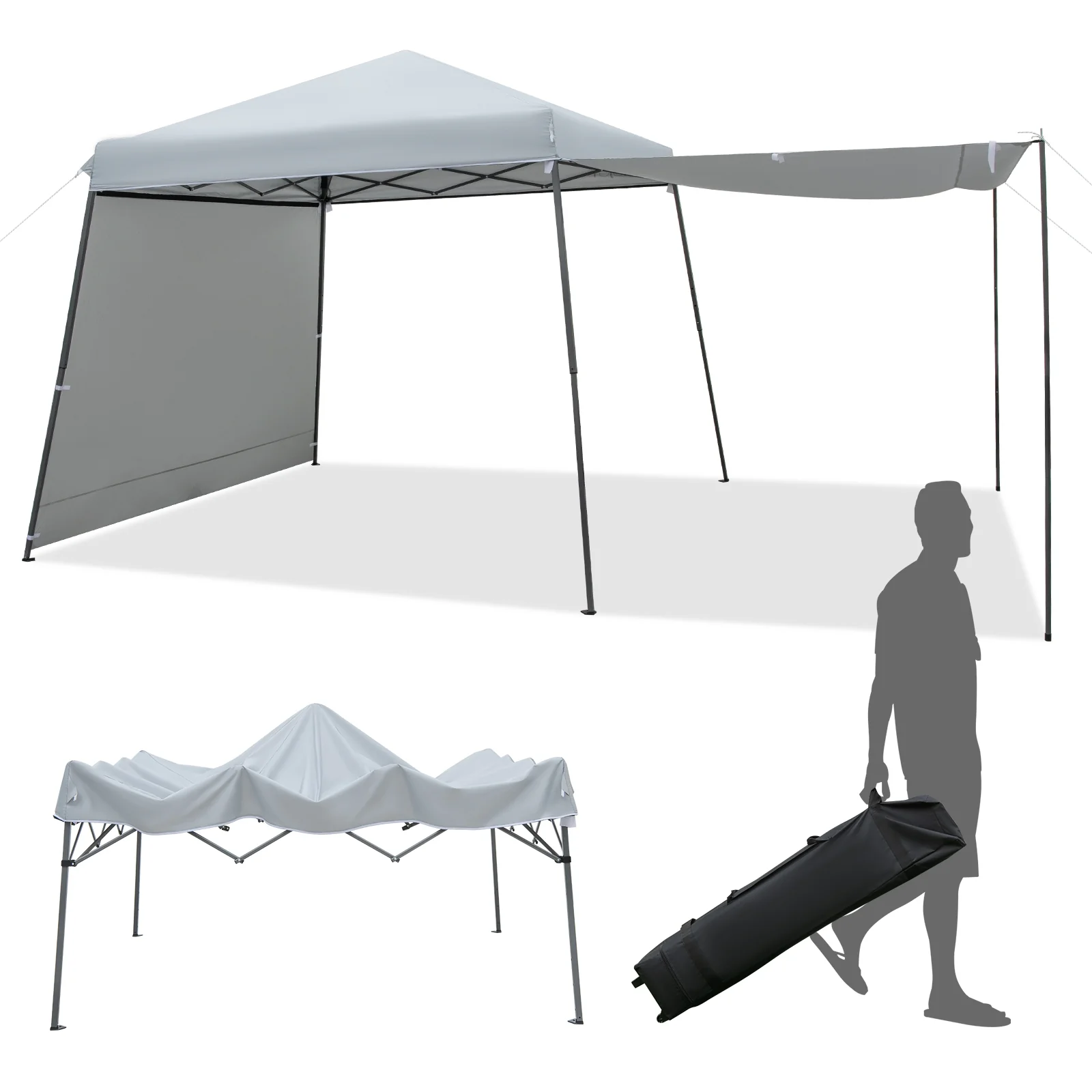 10x10FT Pop-Up Canopy Tent With Sidewalls, Awnings, Gray