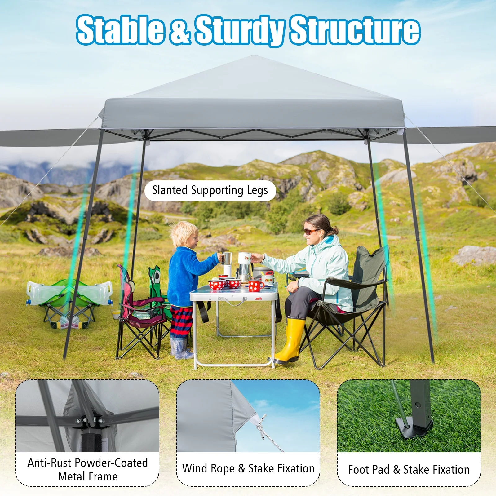 10x10FT Pop-Up Canopy Tent With Sidewalls, Awnings, Gray - Image 10
