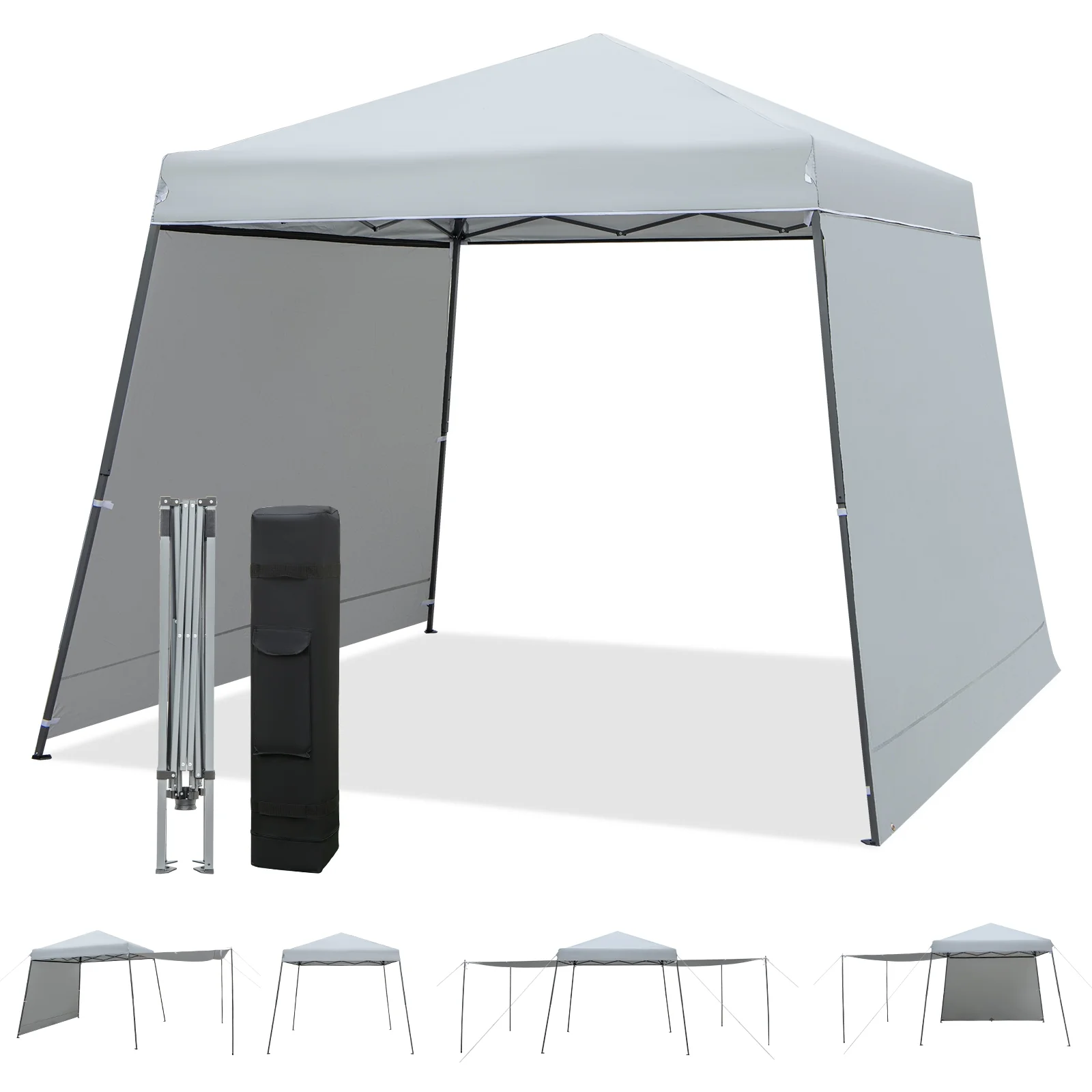 10x10FT Pop-Up Canopy Tent With Sidewalls, Awnings, Gray - Image 5