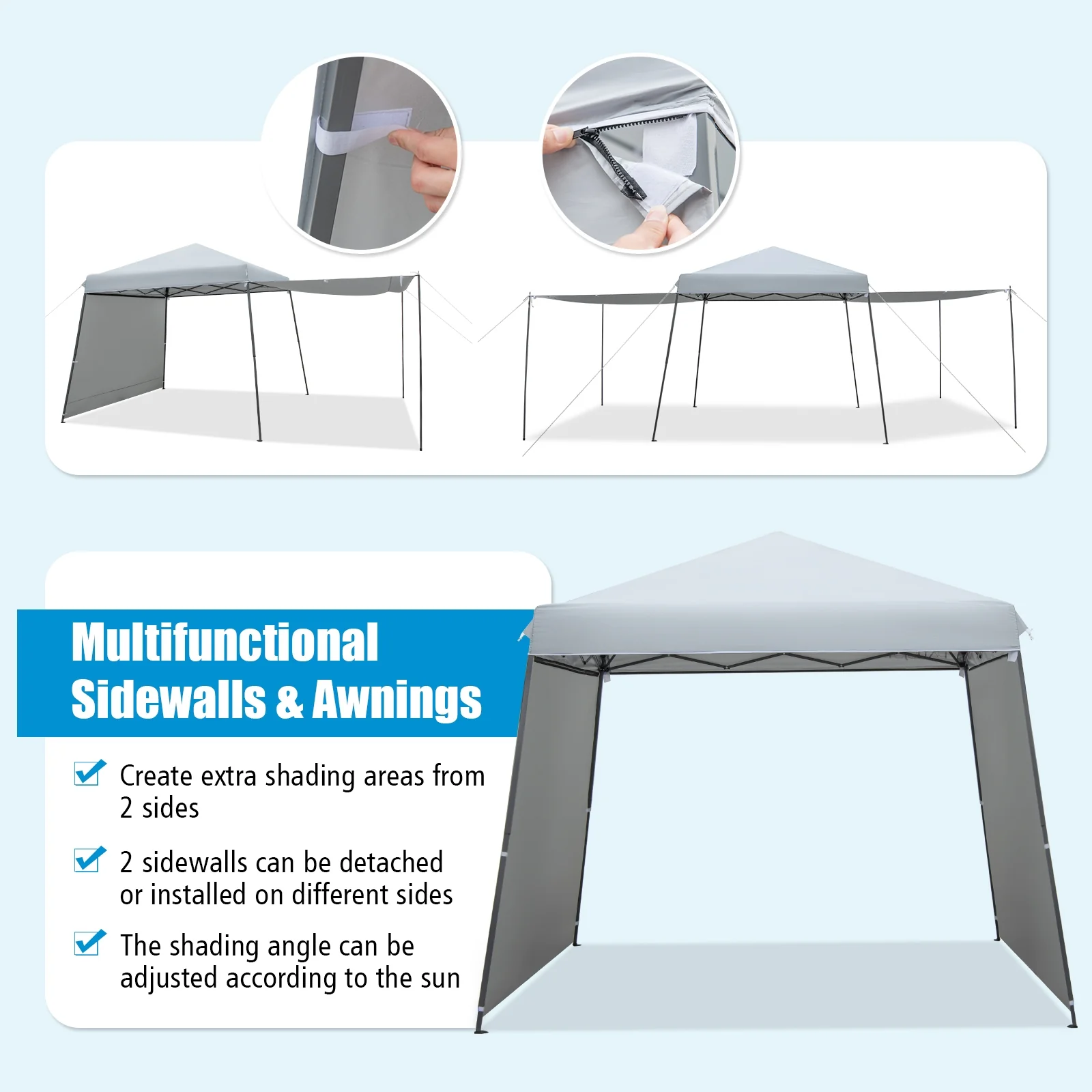 10x10FT Pop-Up Canopy Tent With Sidewalls, Awnings, Gray - Image 8