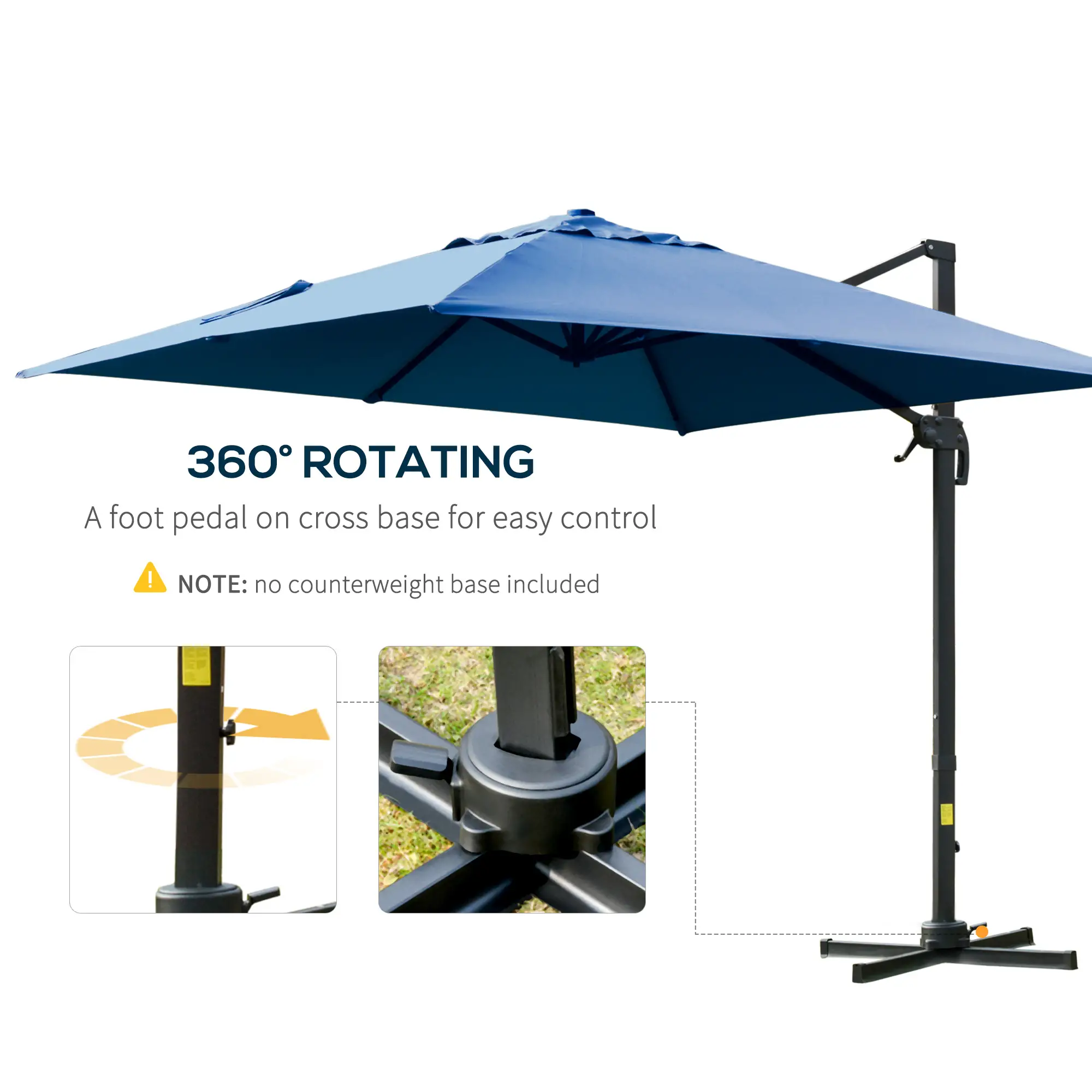 10x10ft Rotatable Square Cantilever Umbrella, 4 Adjustable Angles, Blue - Image 5