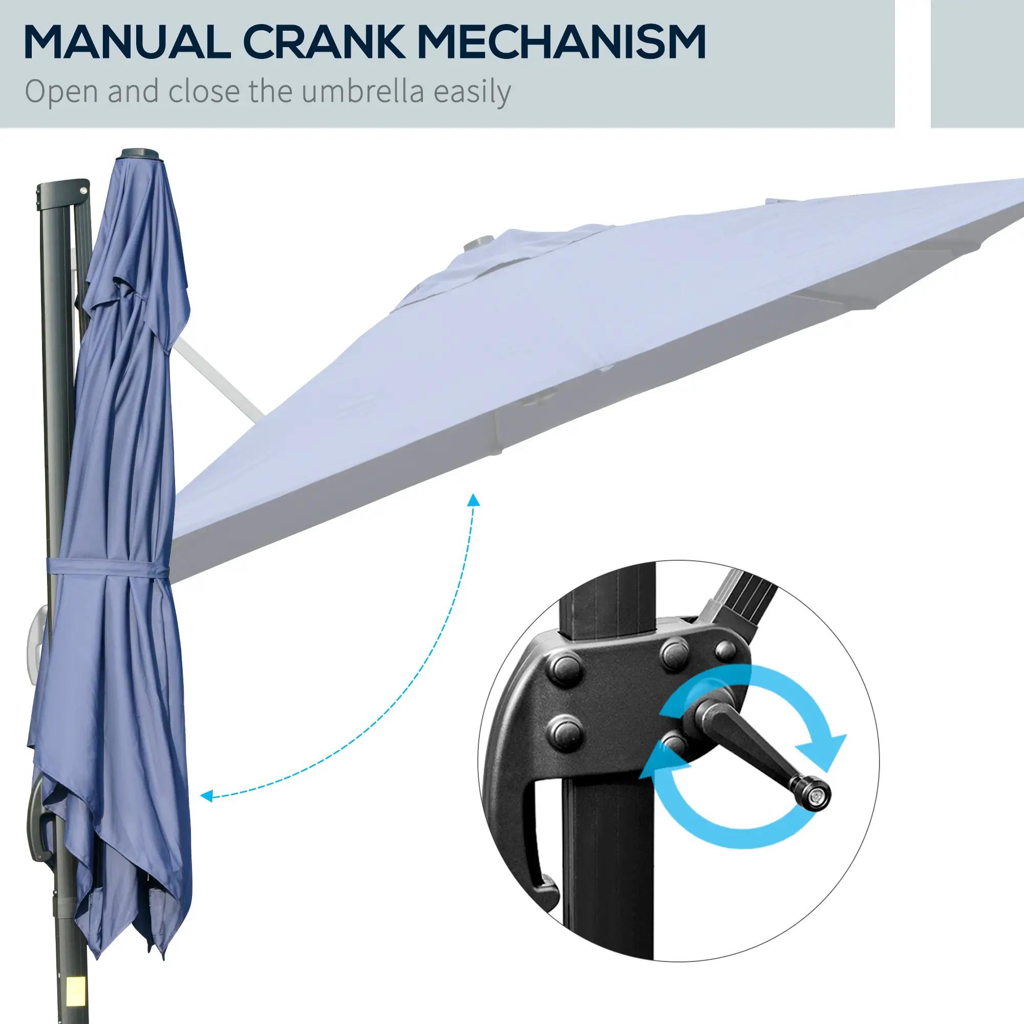 10x10ft Rotatable Square Cantilever Umbrella, 4 Adjustable Angles, Blue - Image 6