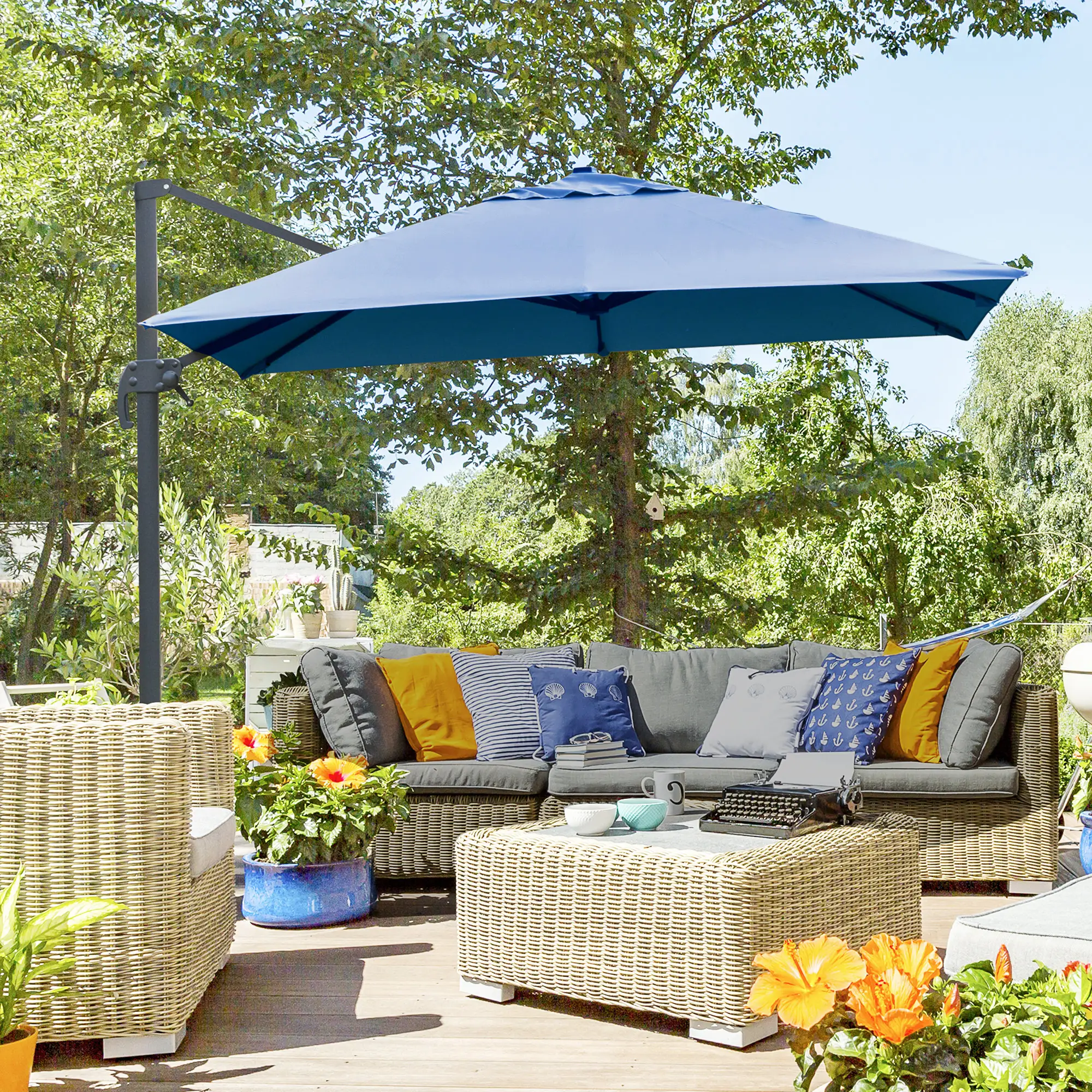 10x10ft Rotatable Square Cantilever Umbrella, 4 Adjustable Angles, Blue - Image 8