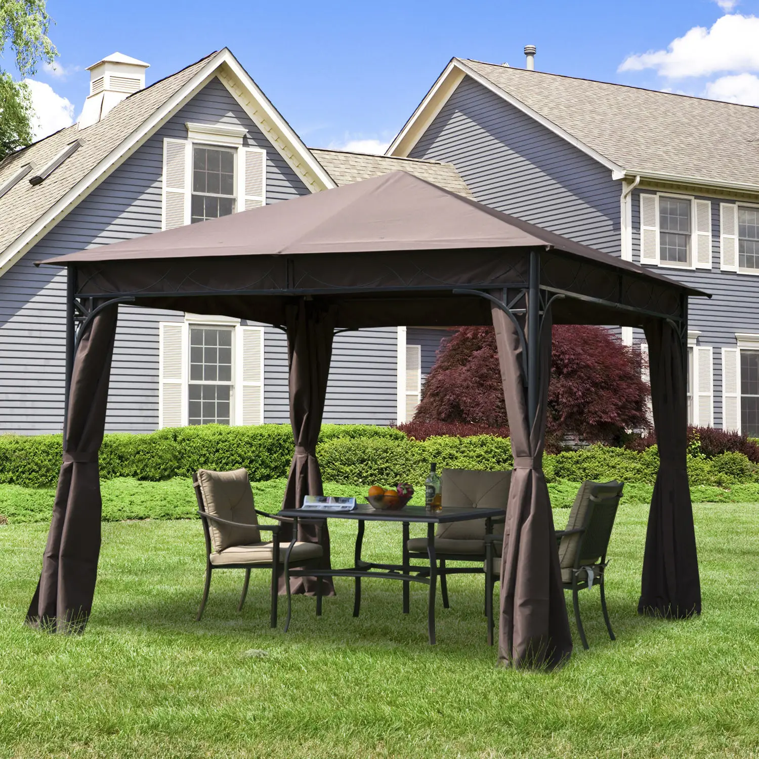 10x10ft Steel Garden Gazebo, Patio Canopy, Outdoor Event Tent - Image 2