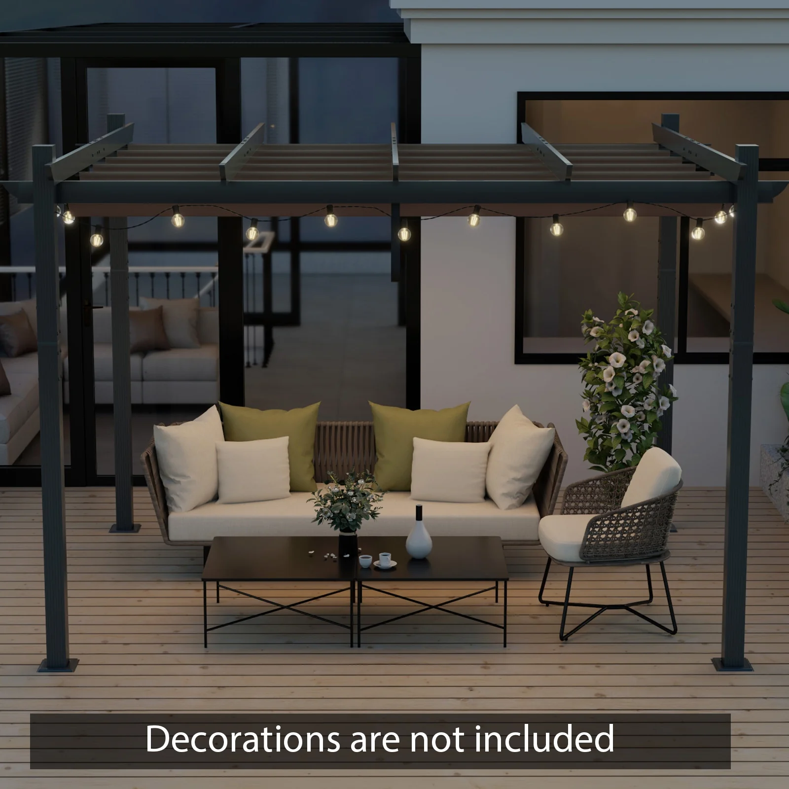 10x12 Feet Aluminum Retractable Pergola Canopy, Coffee - Image 7