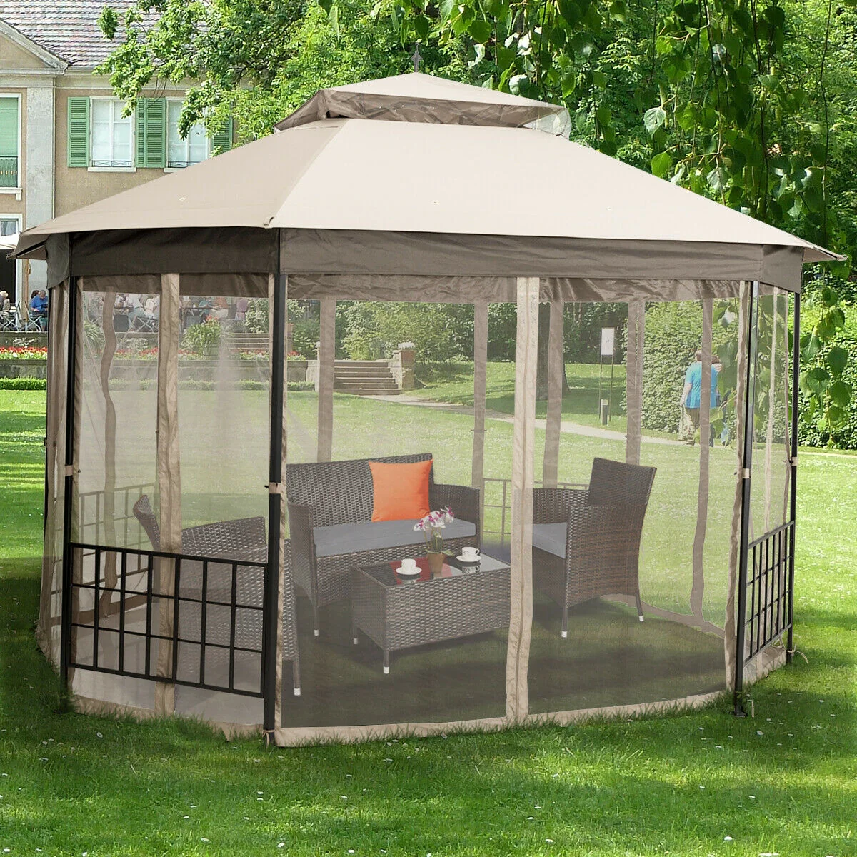 10'x12' Octagonal Patio Gazebo, Beige - Image 3