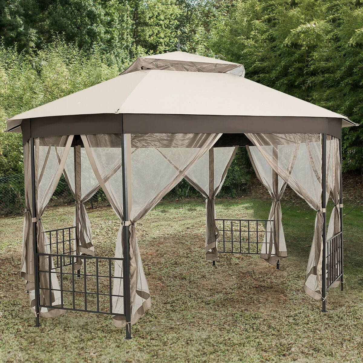 10'x12' Octagonal Patio Gazebo, Beige - Image 8