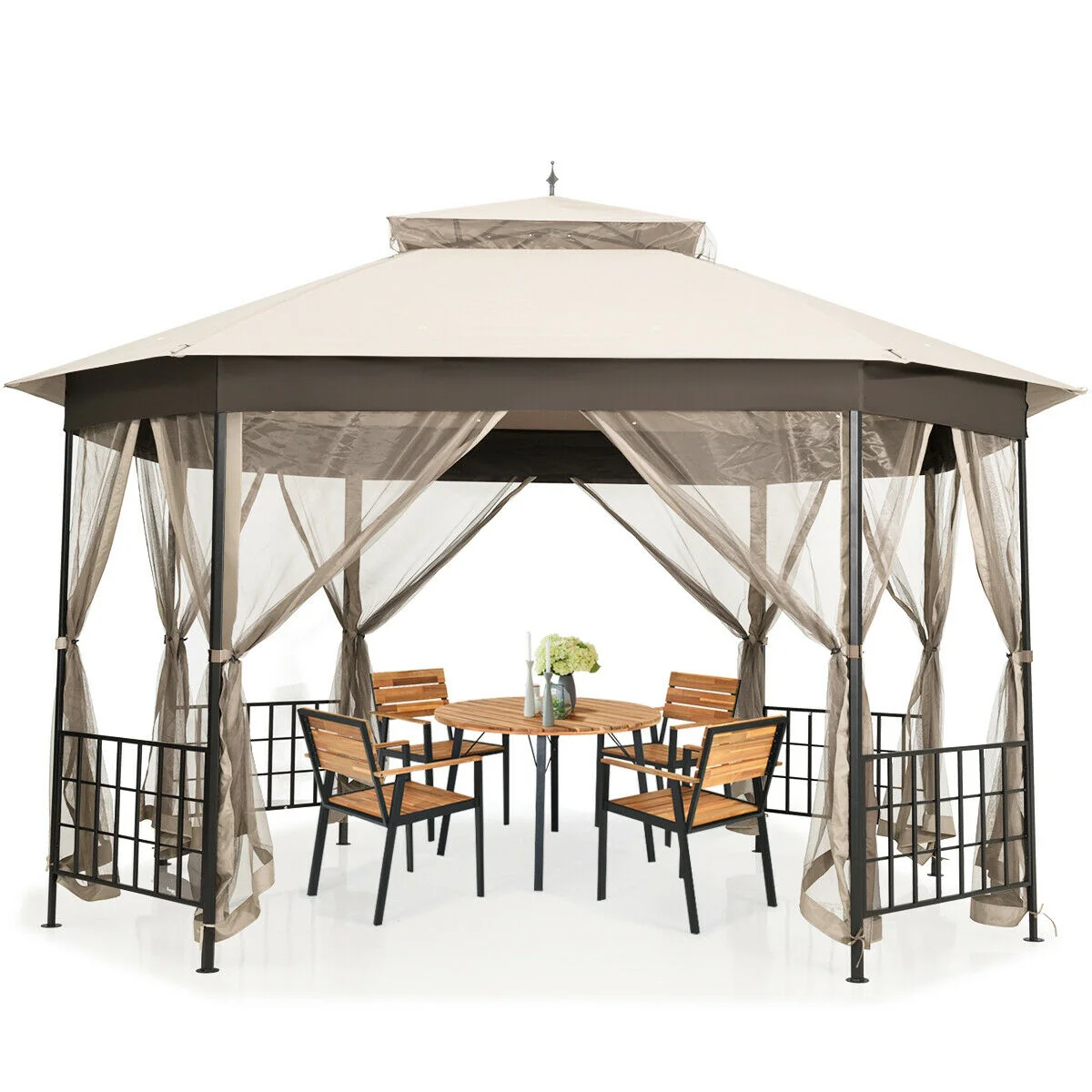 10'x12' Octagonal Patio Gazebo, Beige - Image 9