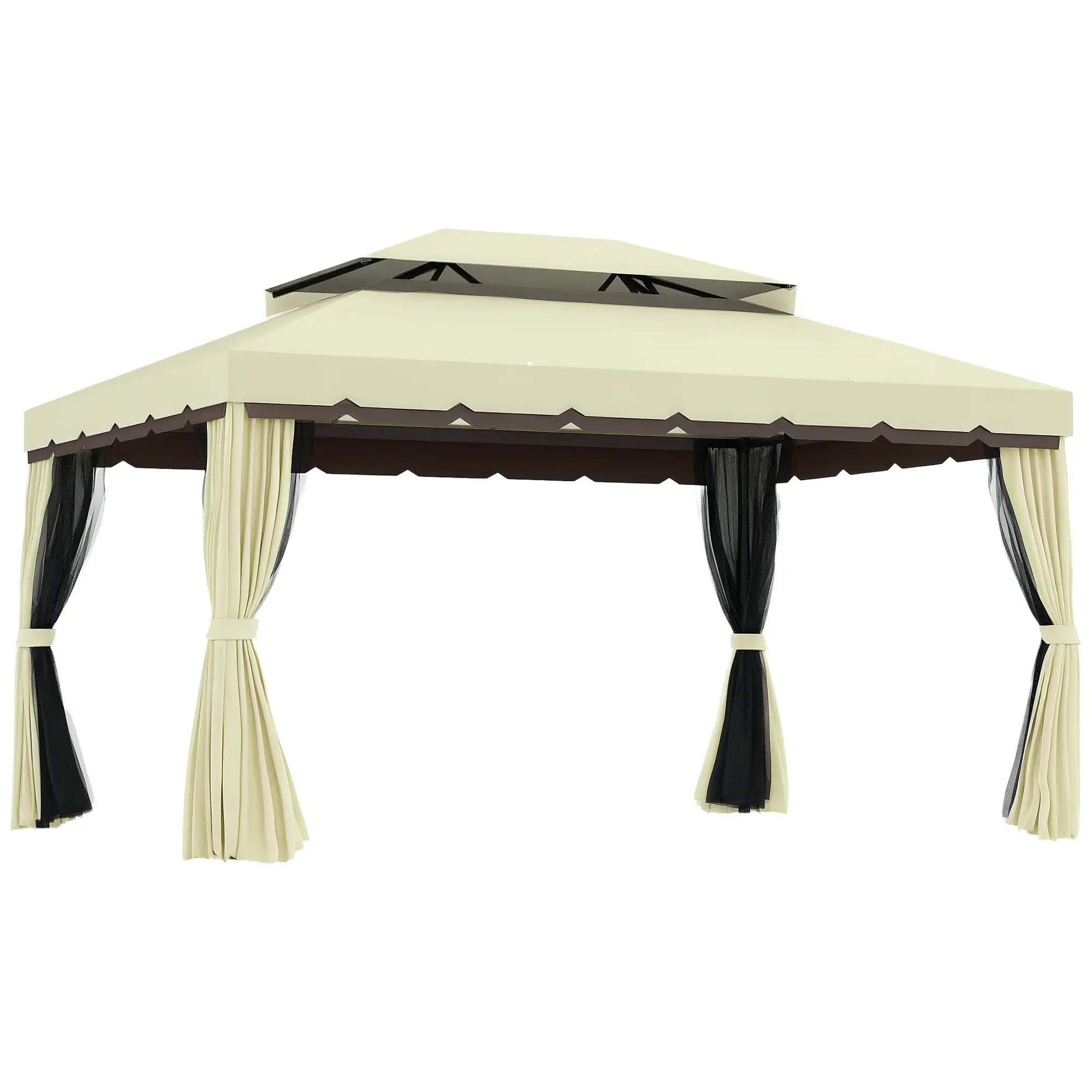 10'x13' Aluminum Gazebo, Double Tier, Netting, Curtains, White