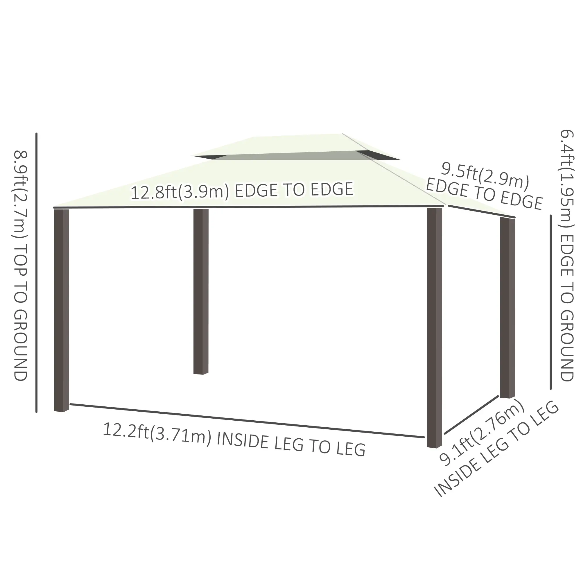 10'x13' Aluminum Gazebo, Double Tier, Netting, Curtains, White - Image 3