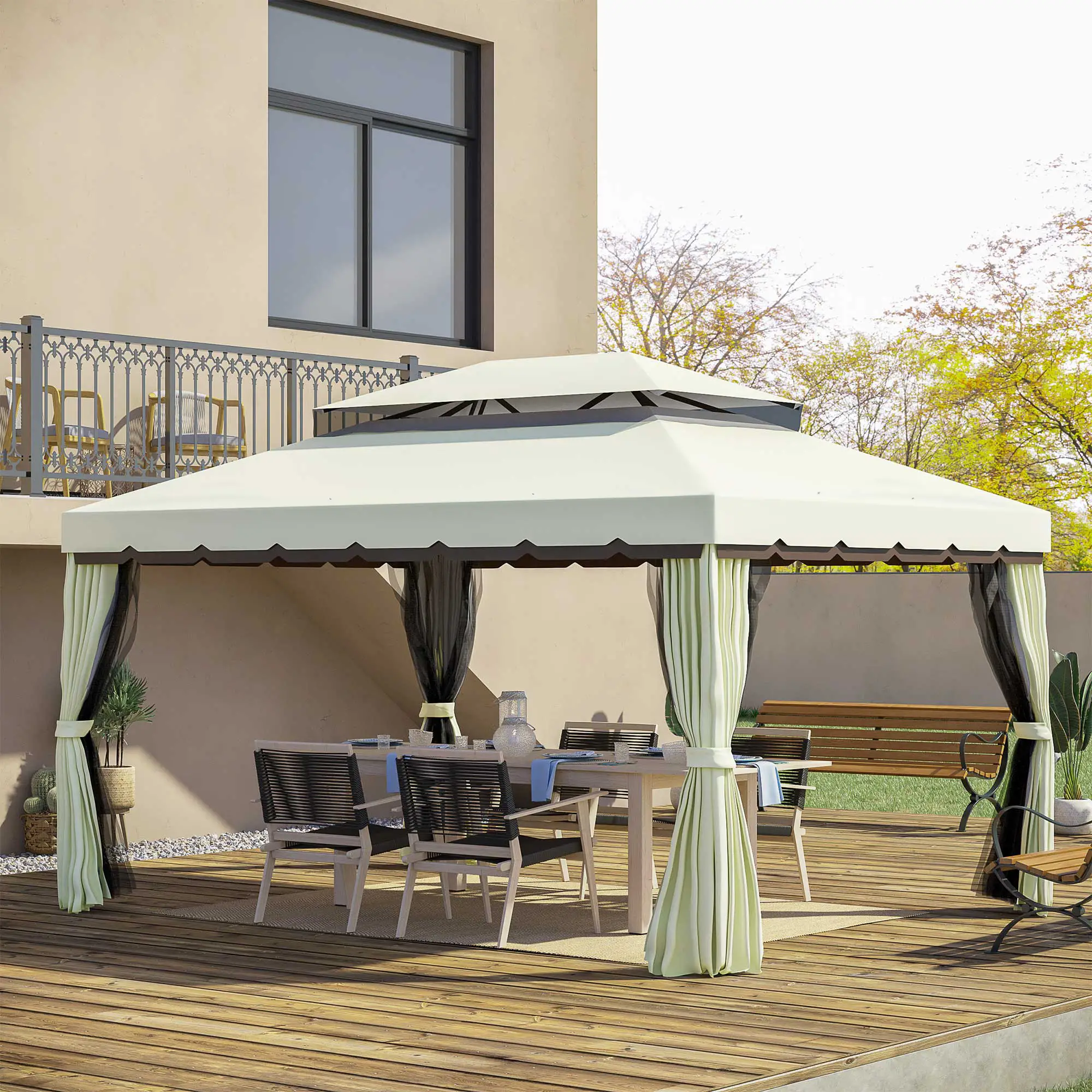 10'x13' Aluminum Gazebo, Double Tier, Netting, Curtains, White - Image 8