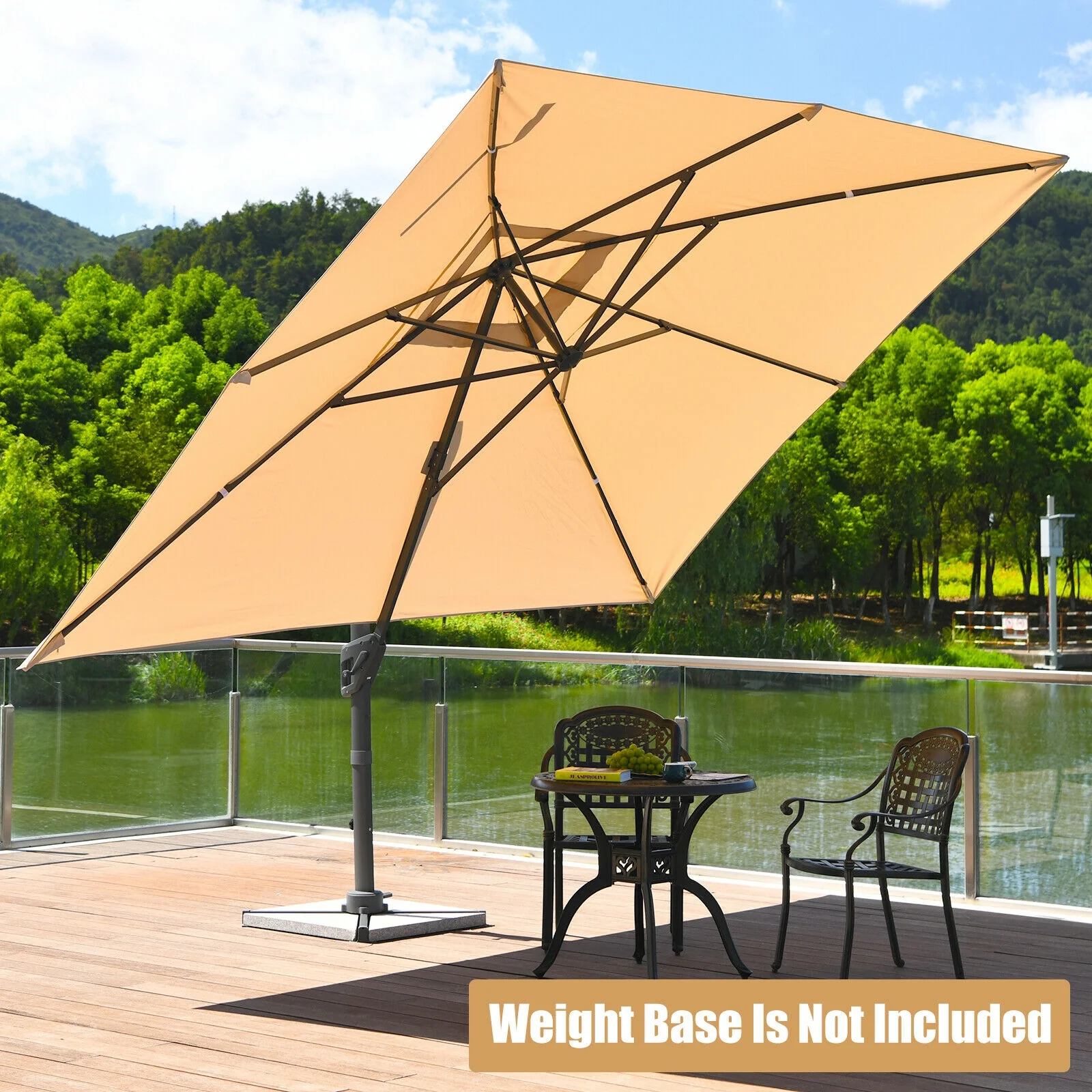 10x13 Feet Rectangular Cantilever Umbrella, 360° Rotation, Beige - Image 8
