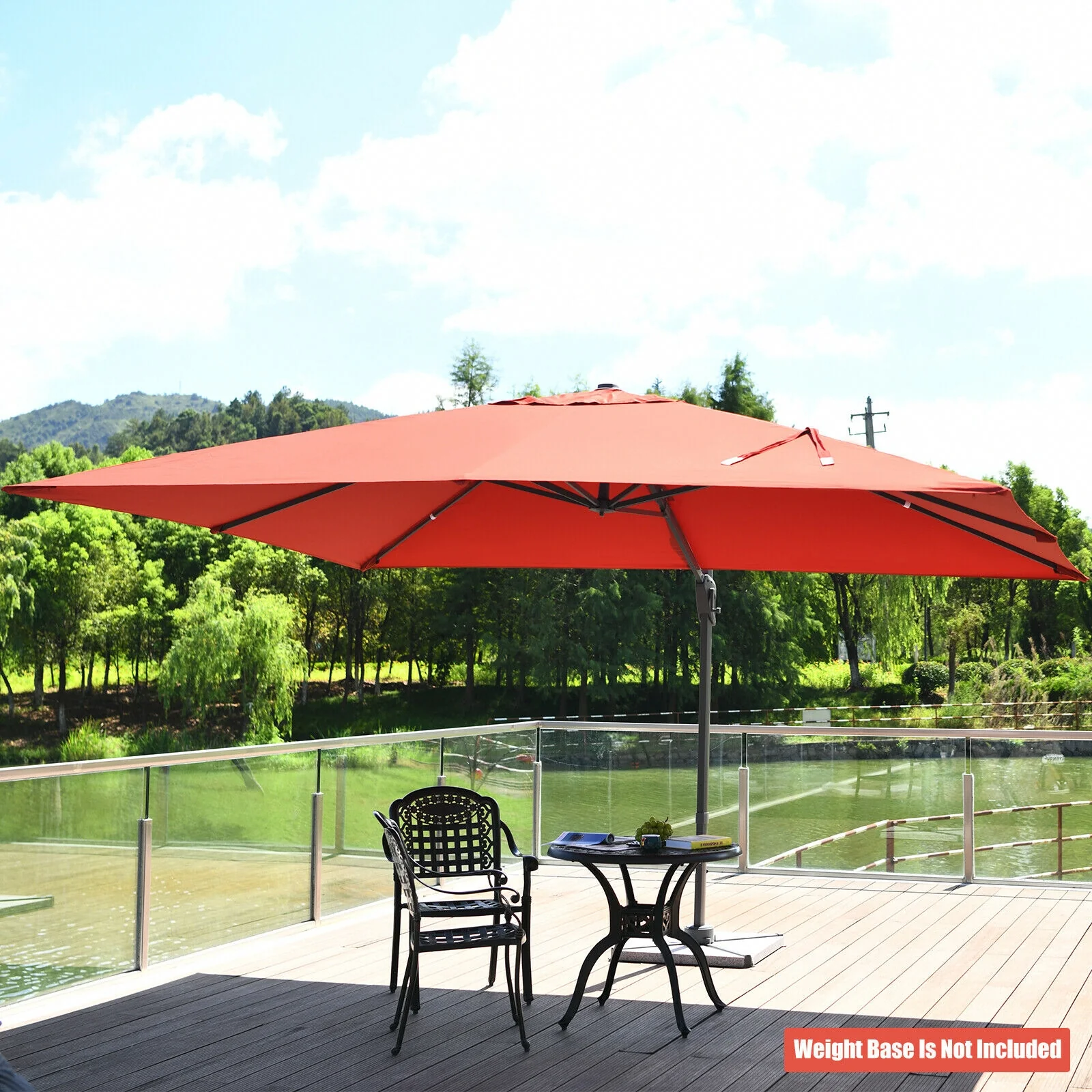 10x13 Feet Rectangular Cantilever Umbrella, 360° Rotation, Orange - Image 2